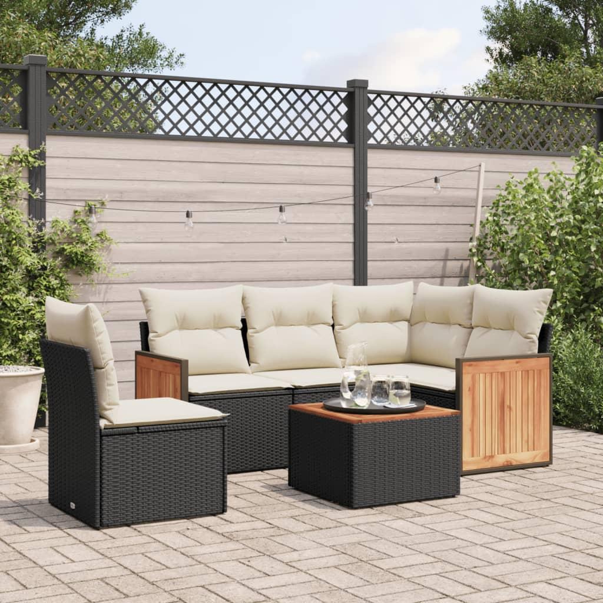 VIDAXL Salon de jardin 6 pcs avec coussins noir resine tressee