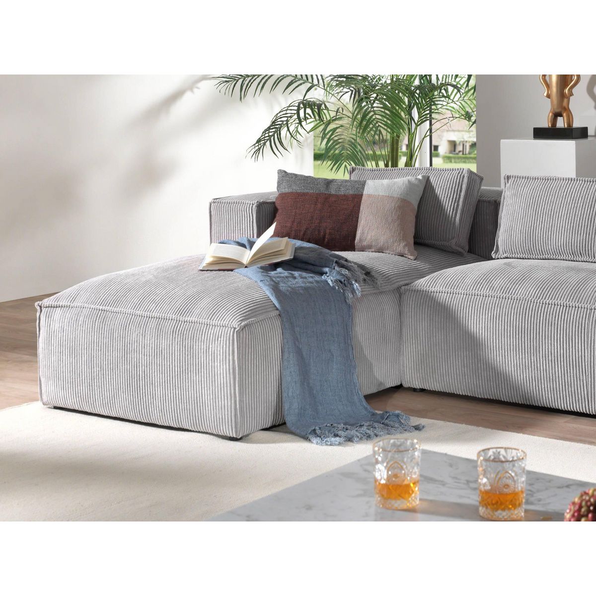 LISA DESIGN Stella - canapé d'angle - en velours côtelé - 4 places -style contemporain - gauche