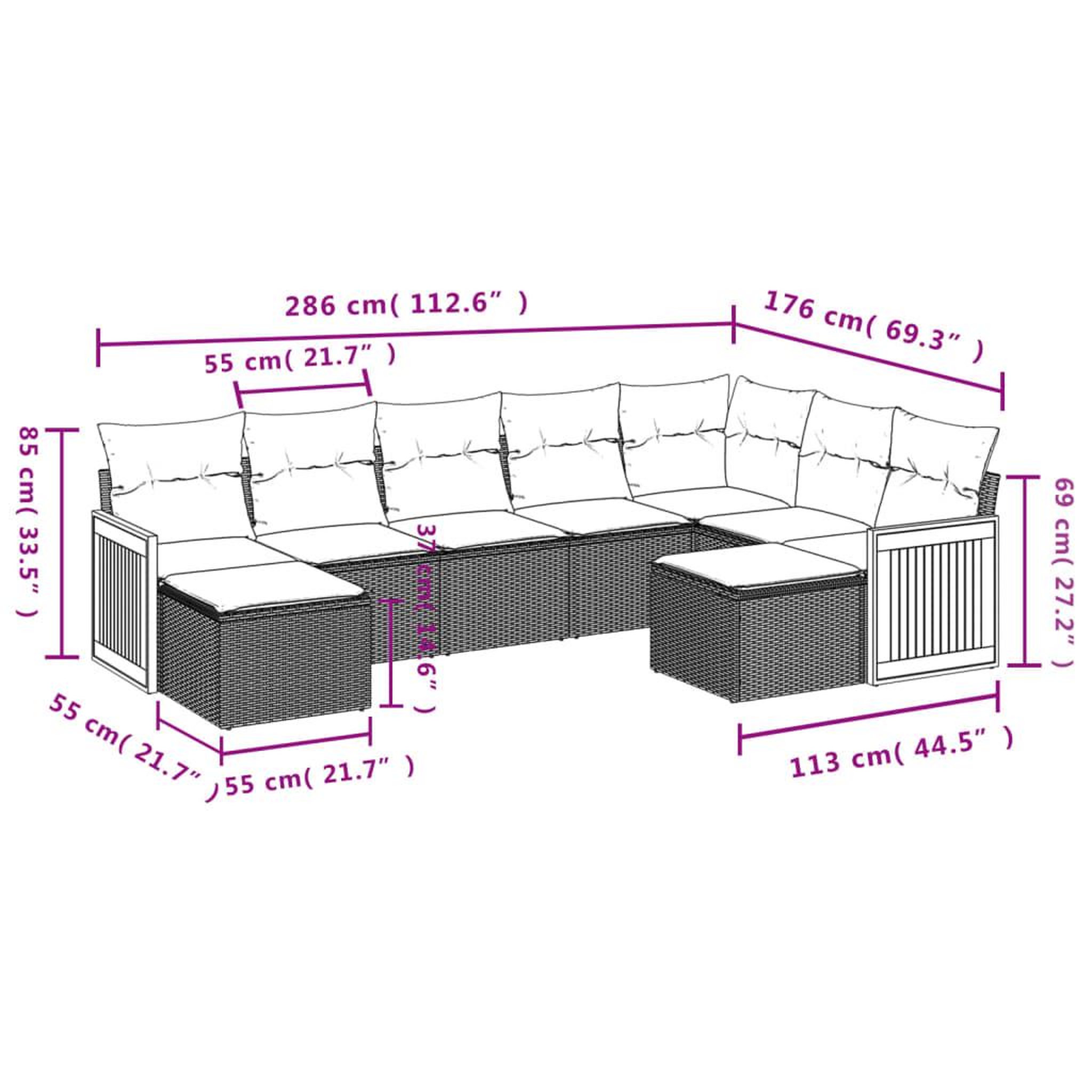 Voir la diapositive 4 : VIDAXL Salon de jardin avec coussins 9 pcs beige resine tressee