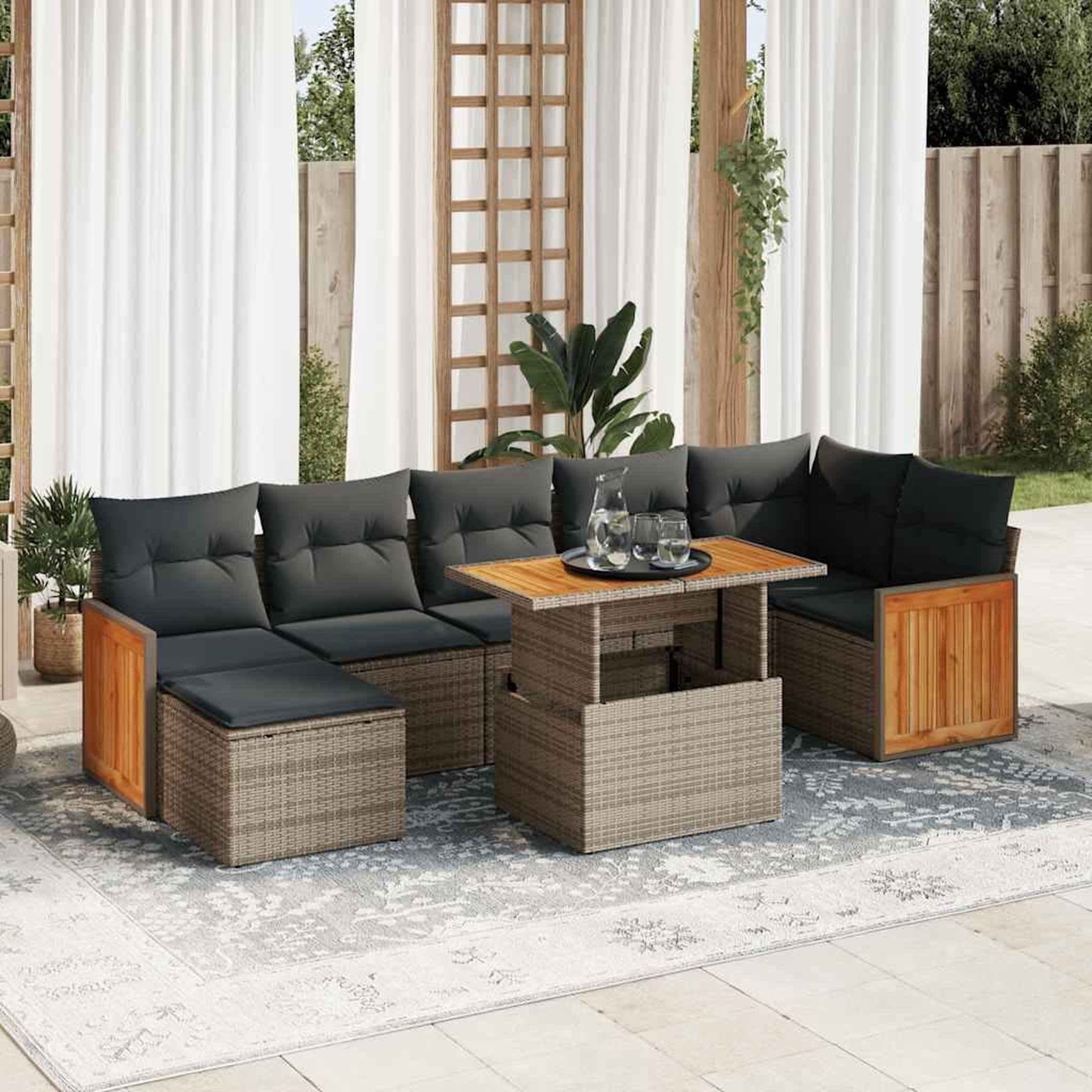 VIDAXL Salon de jardin avec coussins 8 pcs gris resine tressee acacia