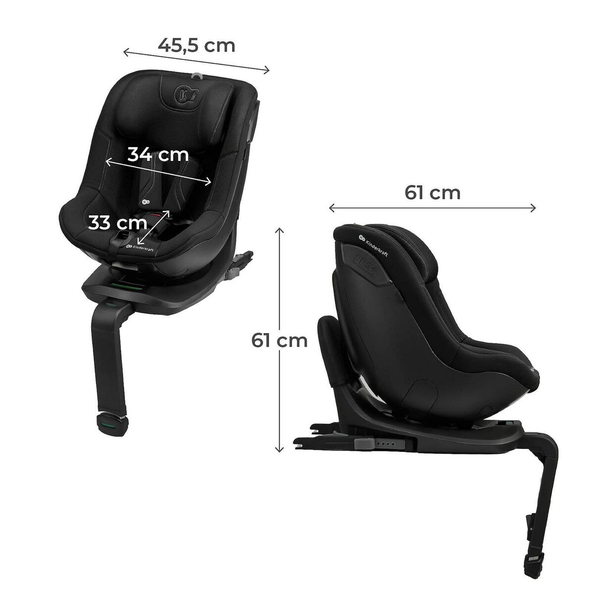 KINDERKRAFT Siège auto rotatif i-size avec sécurité renforcée et inclinaison facile tissu