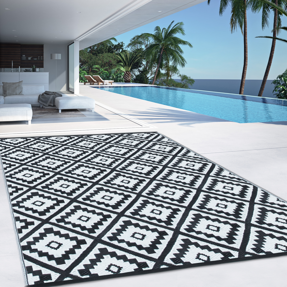 ID MARKET Tapis extérieur BAHAMAS noir 270 x 370 CM