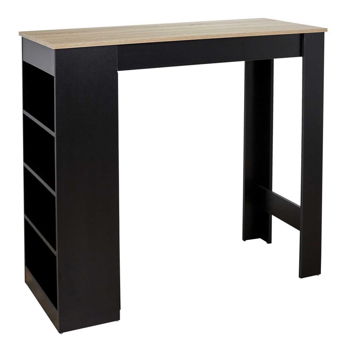 TOILINUX Table de bar mange debout Cheers avec 4 niches de rangement en MDF - Noir et Marron