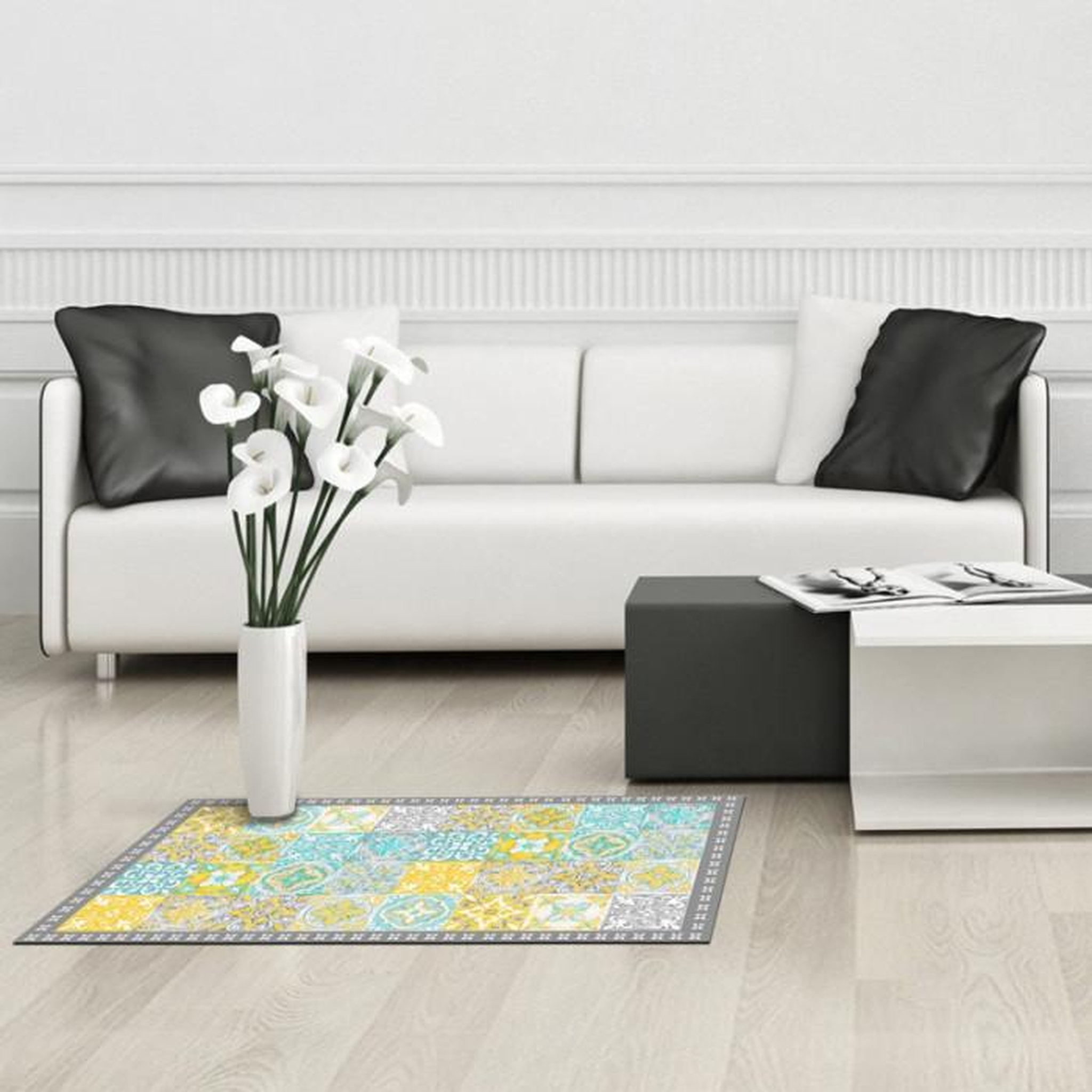 Voir la diapositive 2 : Paris Prix Tapis Rectangle en Vinyle  Alicante  50x100cm Jaune