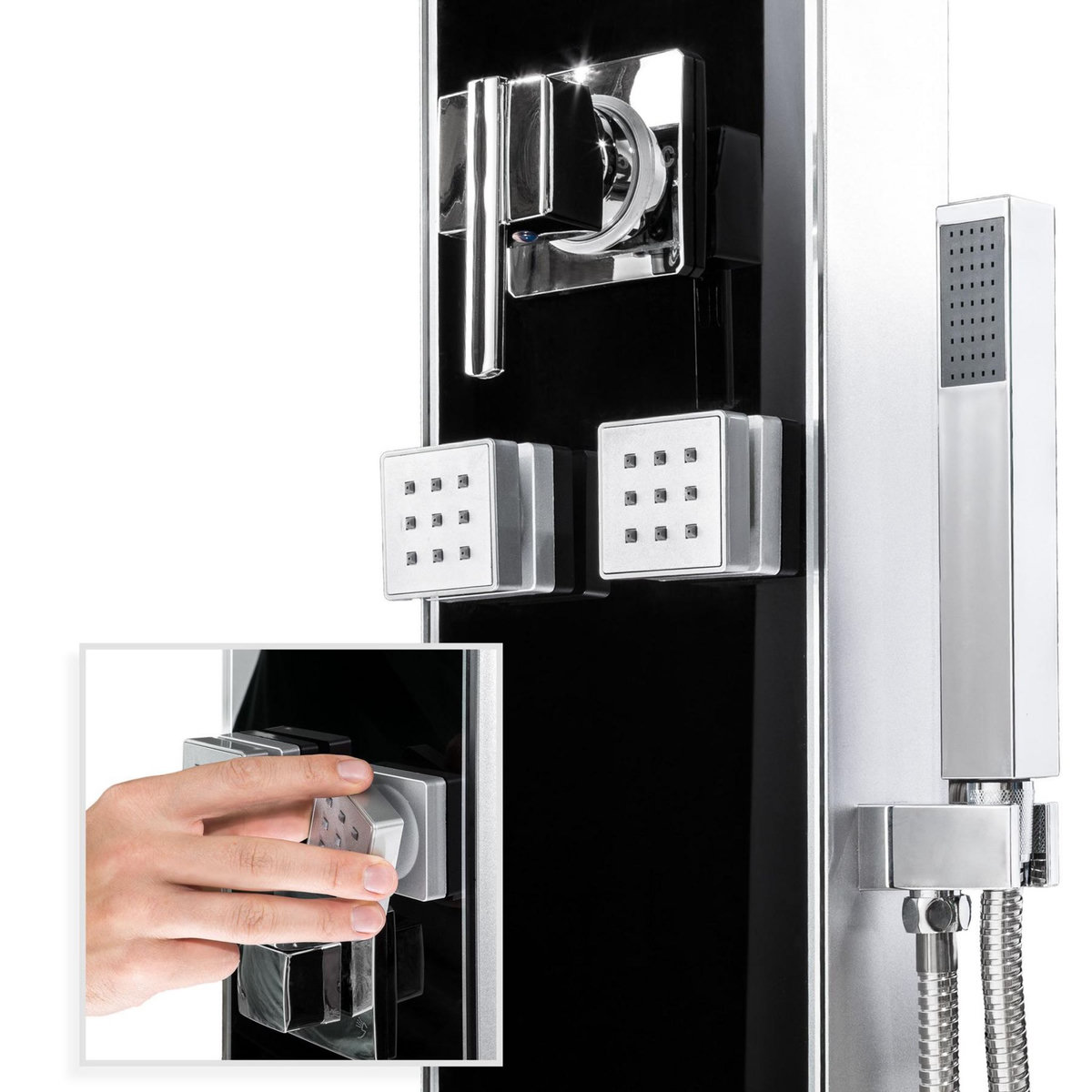 tectake Colonne de douche panneau de douche en plastique et verre trempé noir