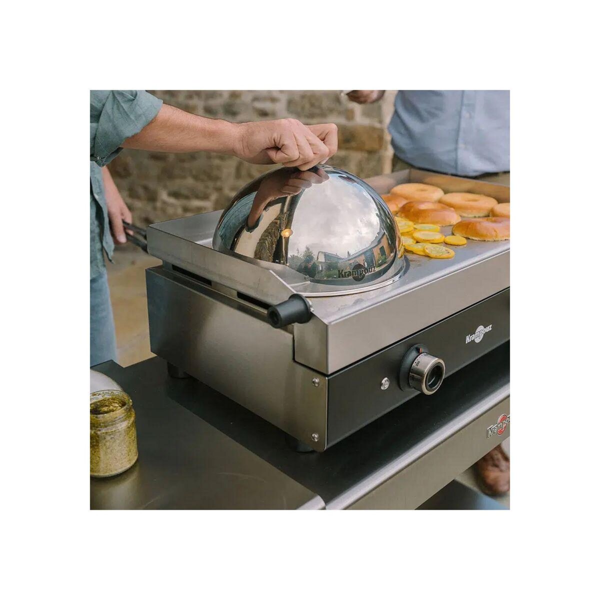 KRAMPOUZ Plancha électrique PFSR2AA-KR Noire Inox 2 brûleurs à poser, 64x33 cm