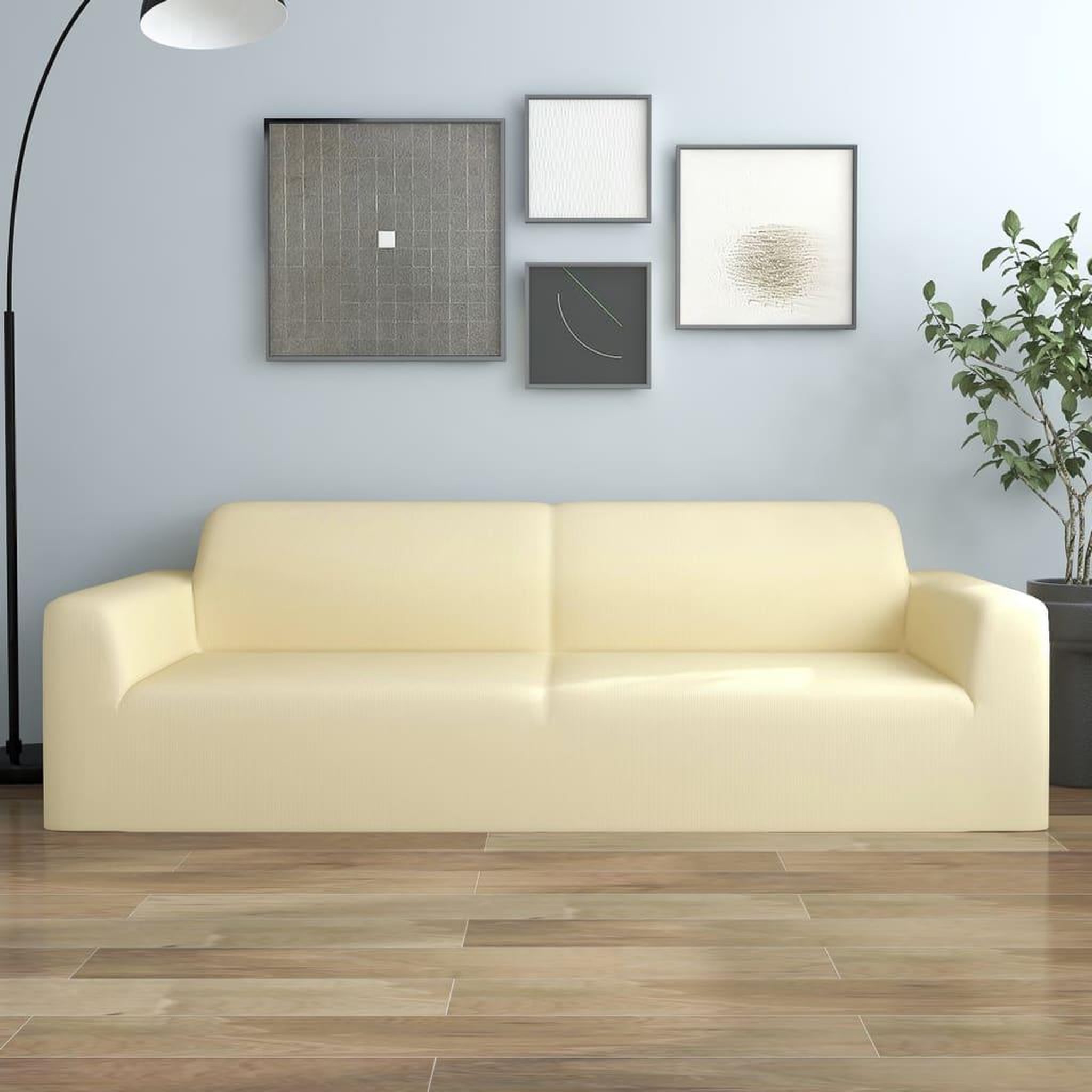 Voir la diapositive 1 : VIDAXL Housse extensible de canape 3 places Creme Jersey de polyester
