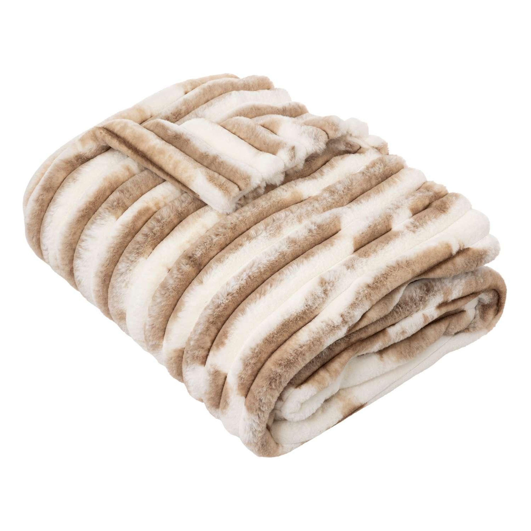 ATMOSPHERA Plaid avoriaz imitation fourrure - 130 x 180 cm - marron et blanc
