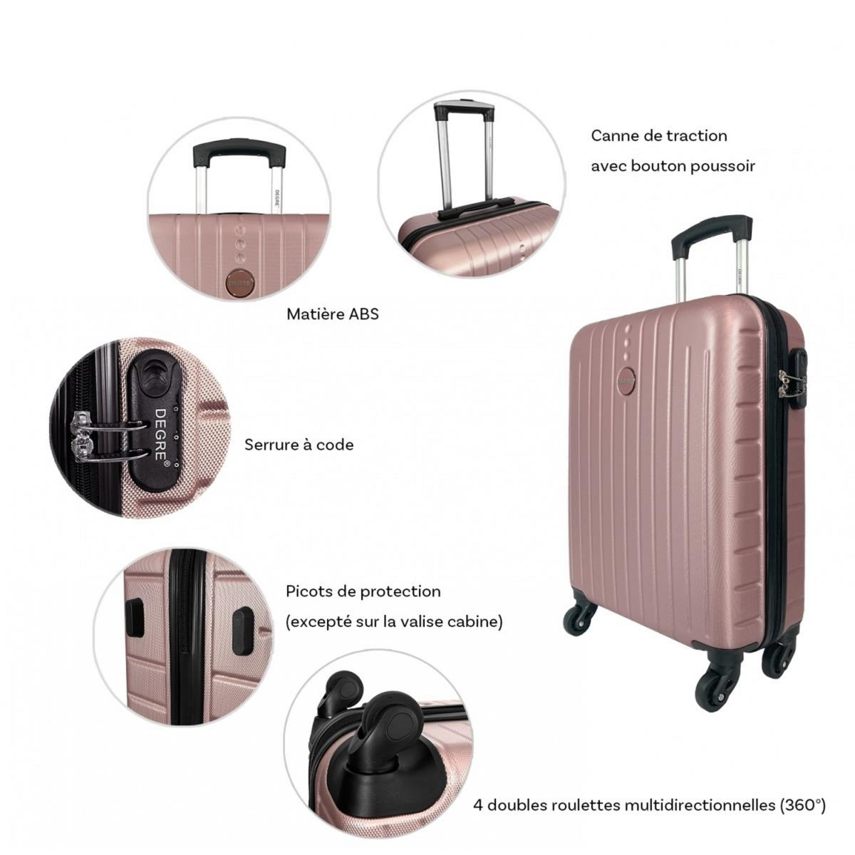 Degré Lot 3 valises rigides dont 1 valise cabine