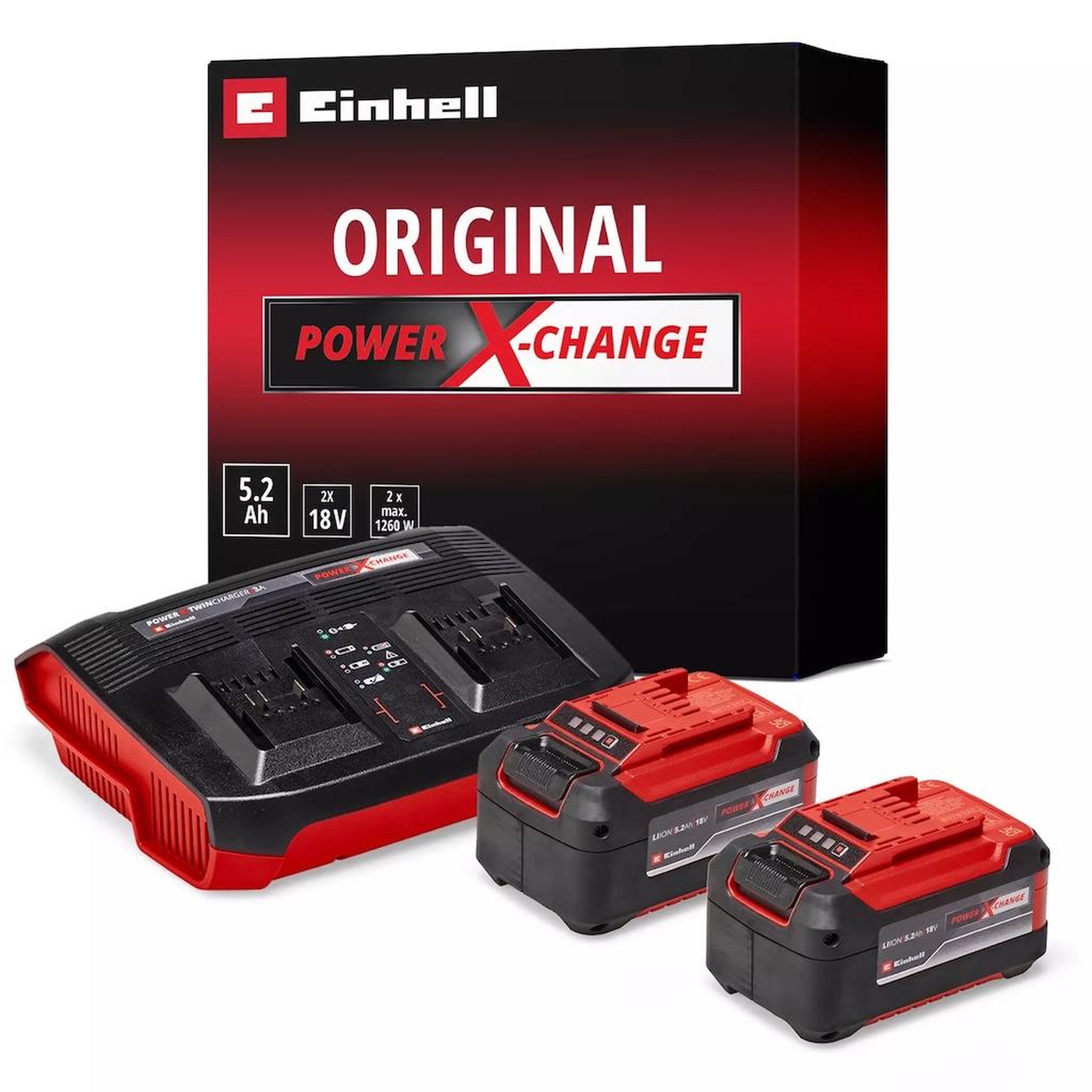 Einhell Kit batteries et chargeur pxc - 2 x 5,2 ah - twincharger 3 a - plateforme 18 v / 36 v