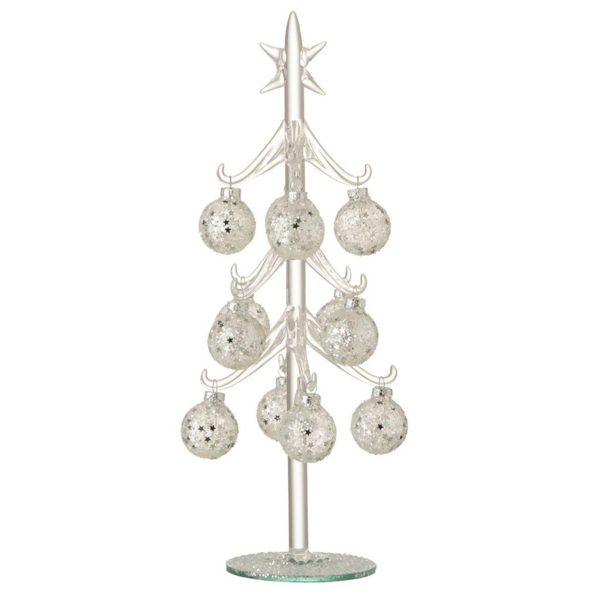 J-LINE Statuette Déco  Sapin & Boules Noël  30cm Argent