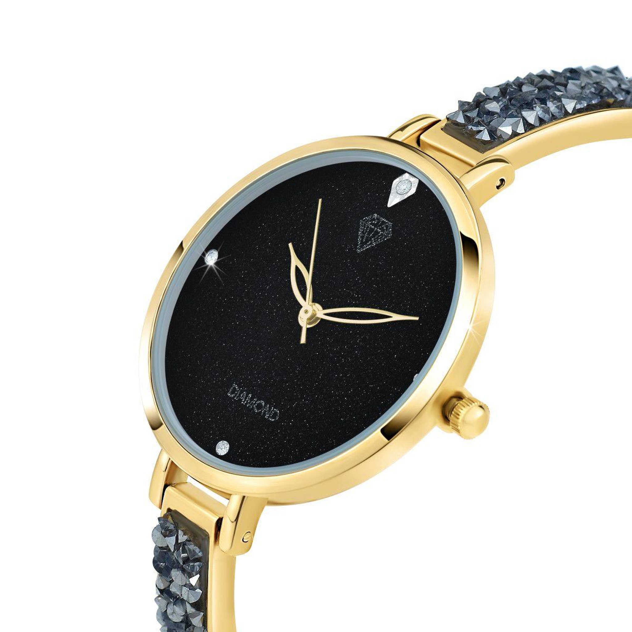 Voir la diapositive 3 : SC CRYSTAL Montre Nola SC Crystal ornée de 3 Cristaux scintillants et d'un veritable diamant noir