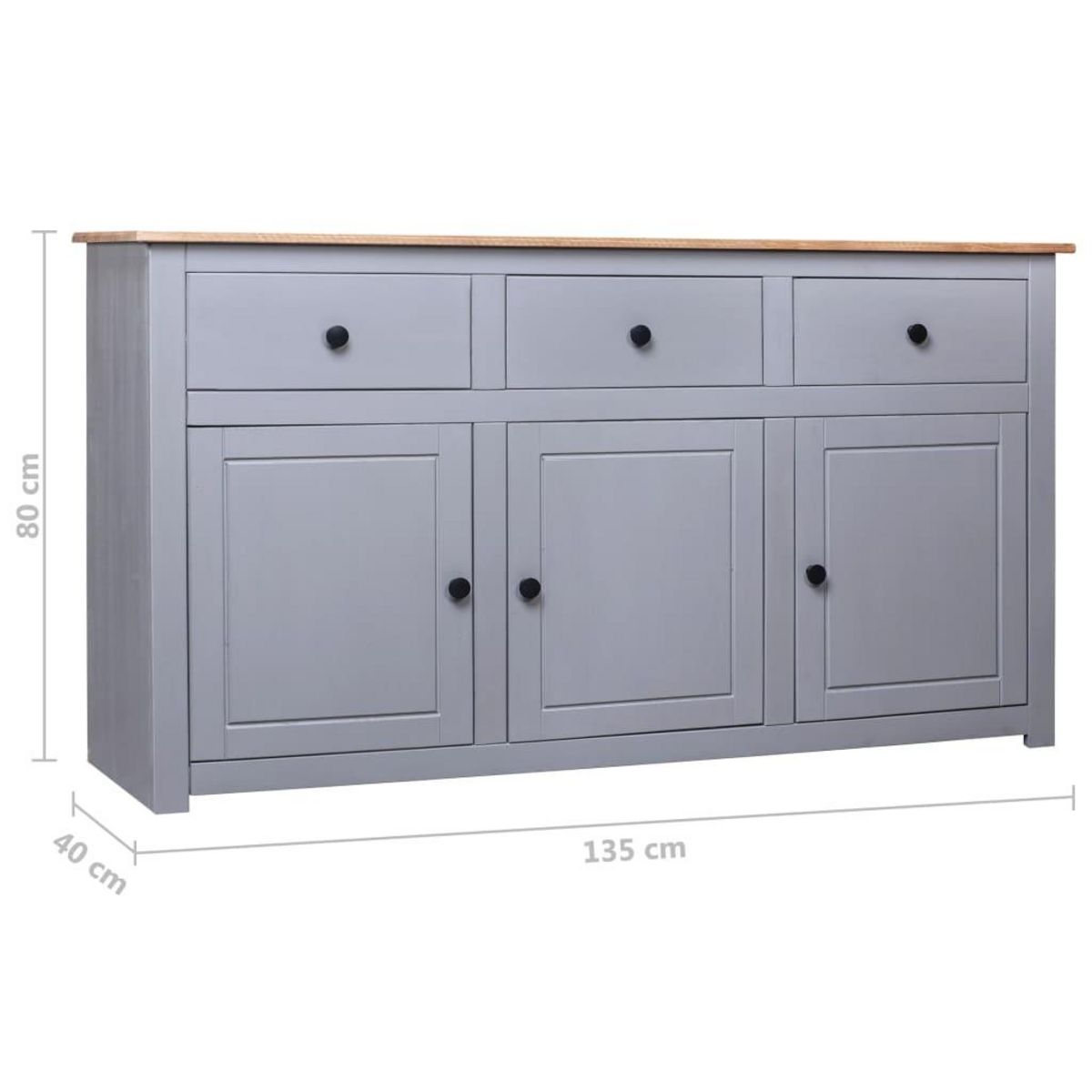 VIDAXL Buffet Gris 135x40x80 cm Pin solide Assortiment Panama