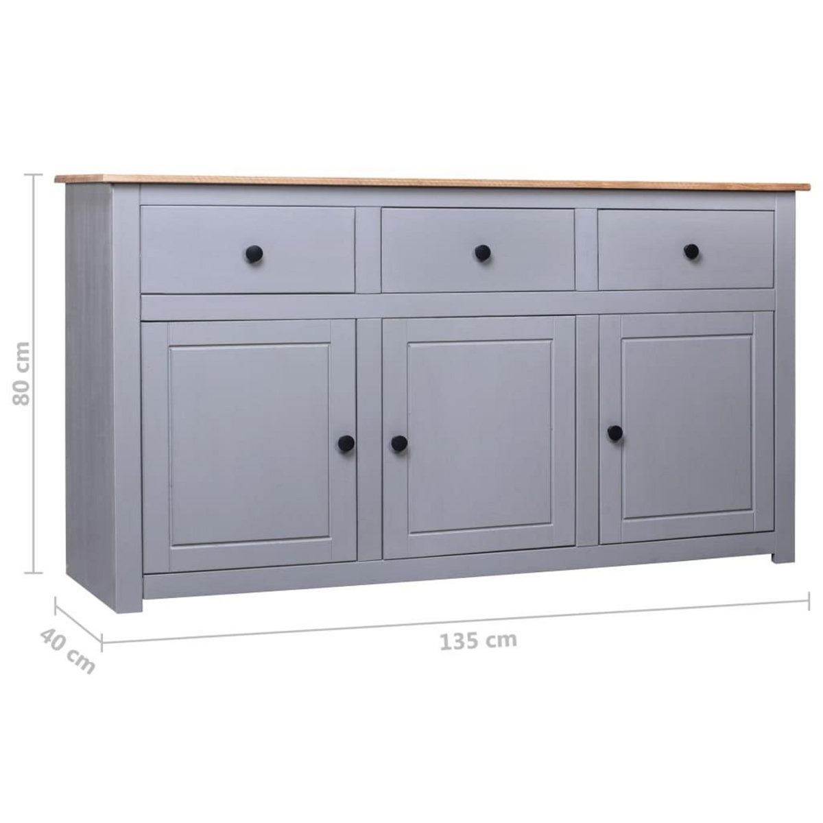 VIDAXL Buffet Gris 135x40x80 cm Pin solide Assortiment Panama