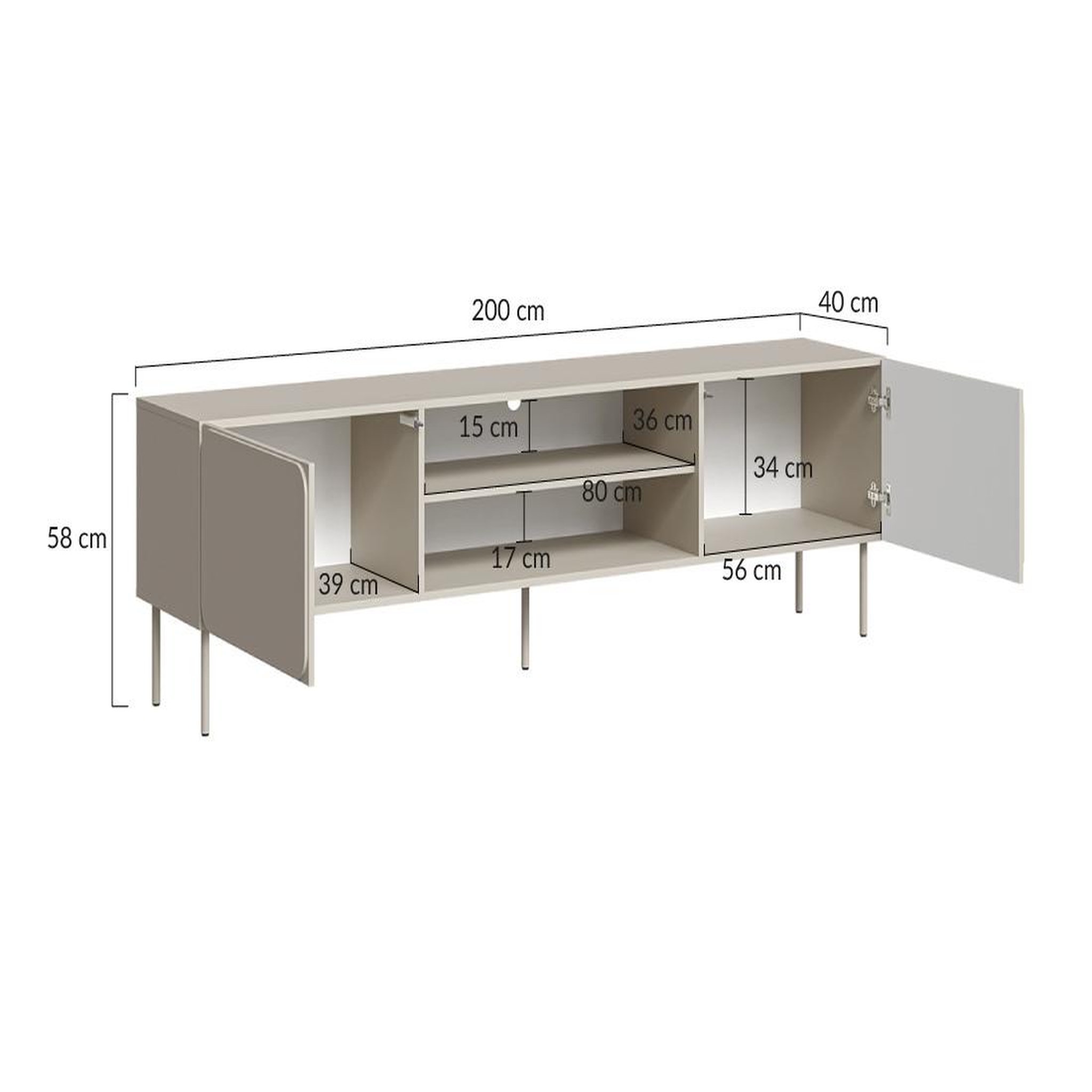 Voir la diapositive 5 : BEST MOBILIER Elvis - meuble tv 200 cm - 2 portes et 2 niches