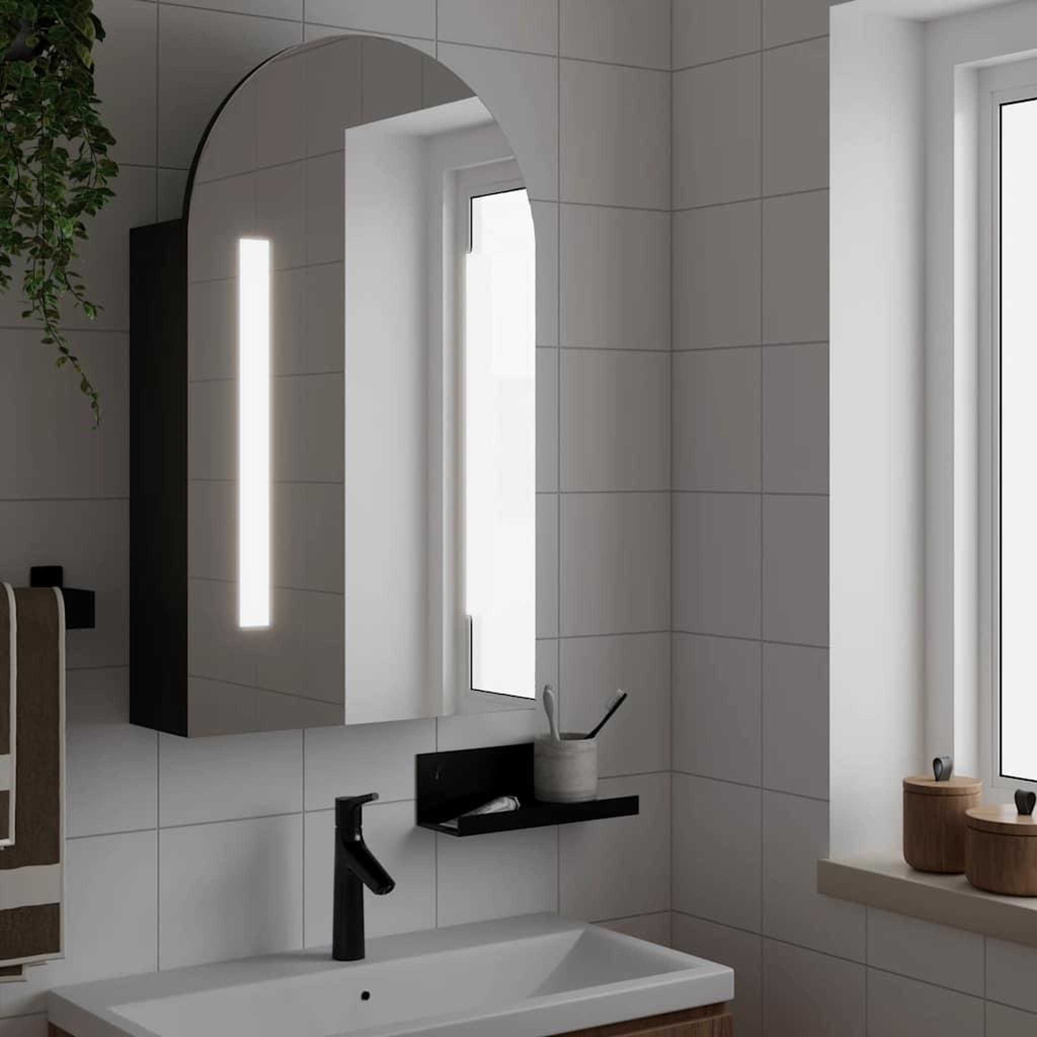 VIDAXL Armoire de bain a miroir avec LED arquee noir 42x13x70 cm