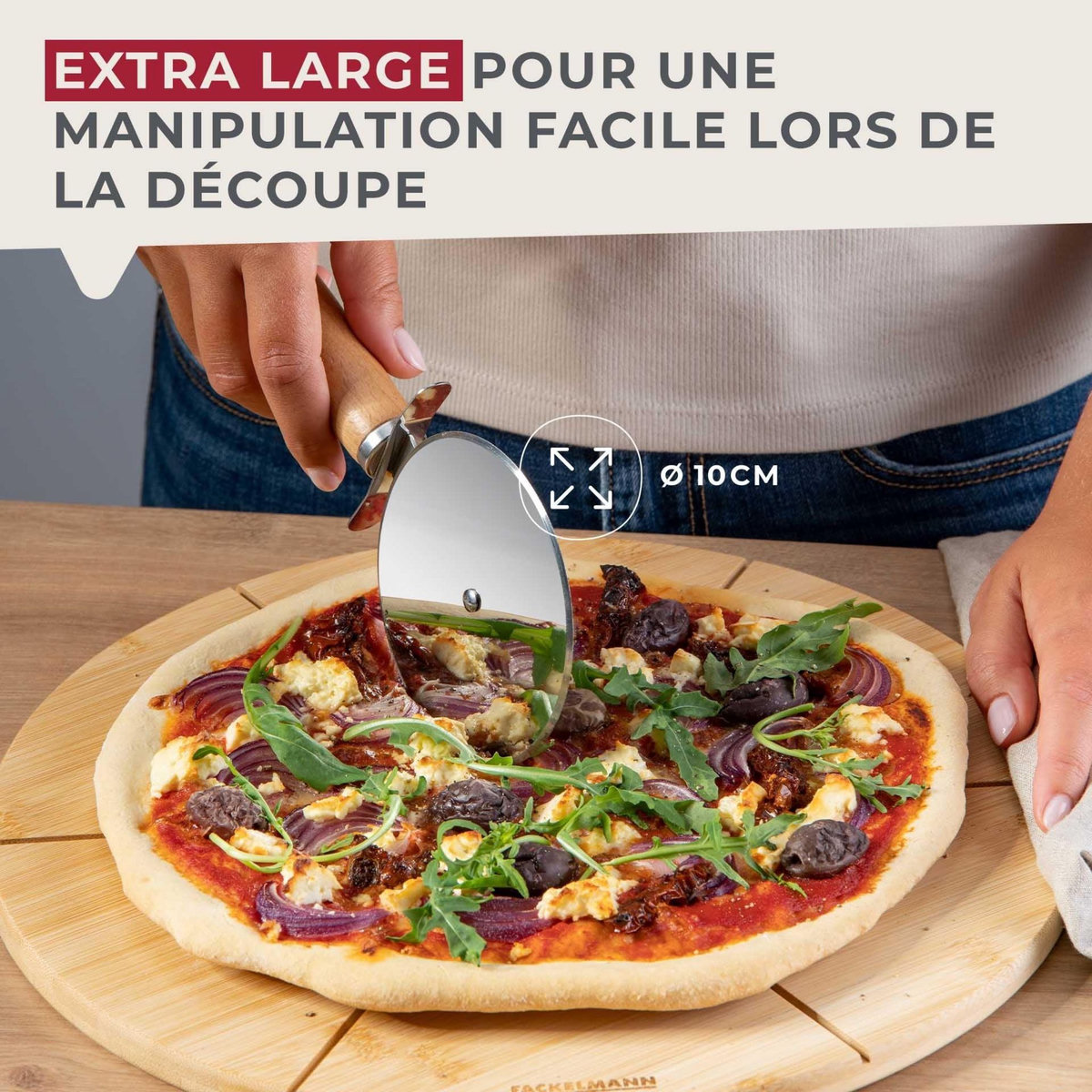 Fackelmann Roulette à pizza géante manche en bois 23 cm Fackelmann Pizza & Pasta