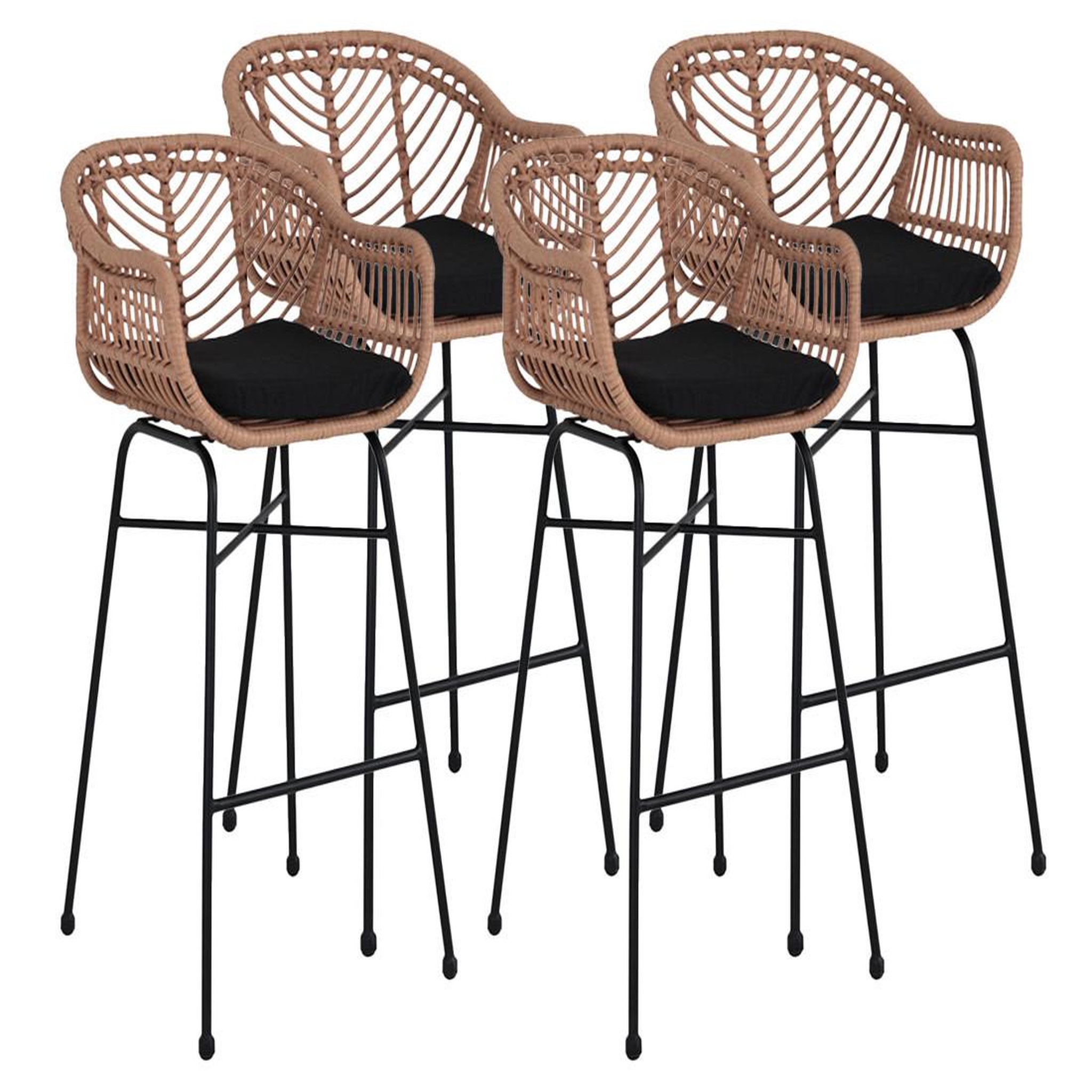 Voir la diapositive 1 : BEST MOBILIER Rosano - lot de 4 tabourets - effet rotin - couleur bois et noir