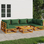 VIDAXL Salon de jardin 7 pcs avec coussins vert bois massif