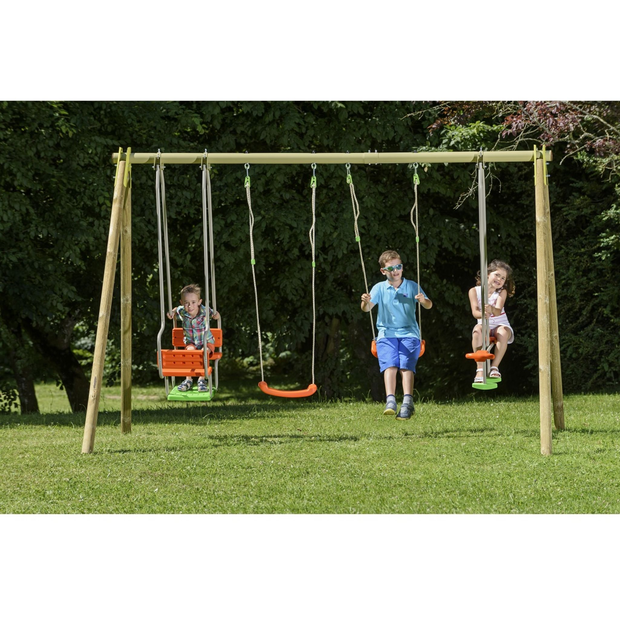 trigano Portique balançoire avec toboggan - Bois - H2,30m - SENORA