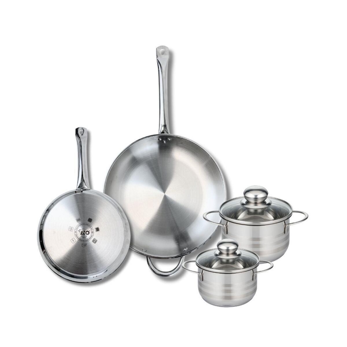ELO Ensemble de 2 Poêles de cuisson 24 et 32 cm et 2 faitouts 14 et 16 cm Elo Profi Brillant