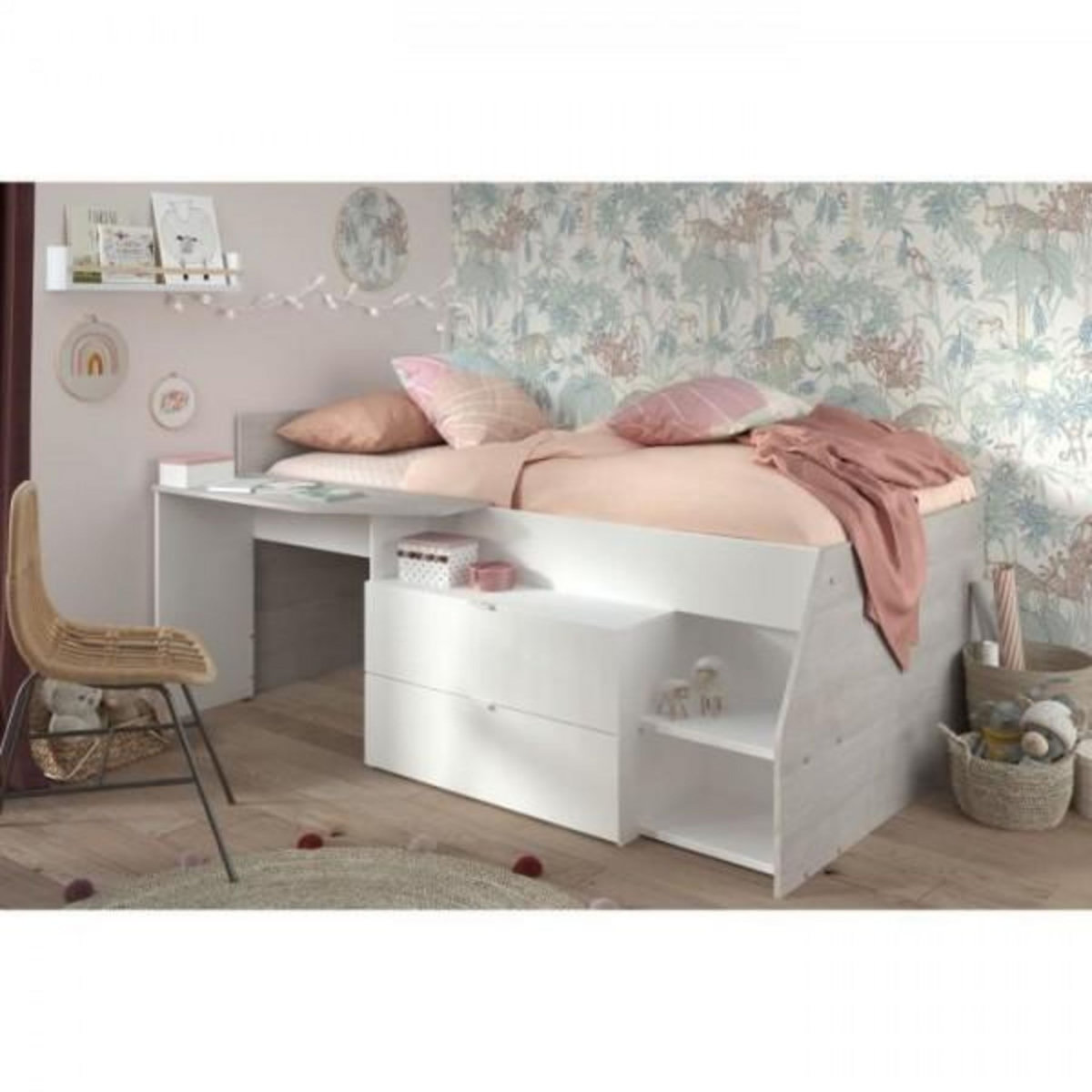 PARISOT Lit combiné enfant contemporain PARISOT KIM - gris loft et blanc - l 90 x L 190 ou 200 cm