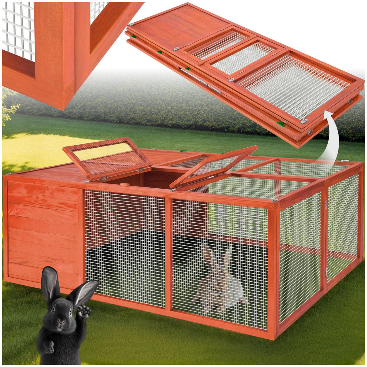 tectake Enclos pour rongeurs en bois marron