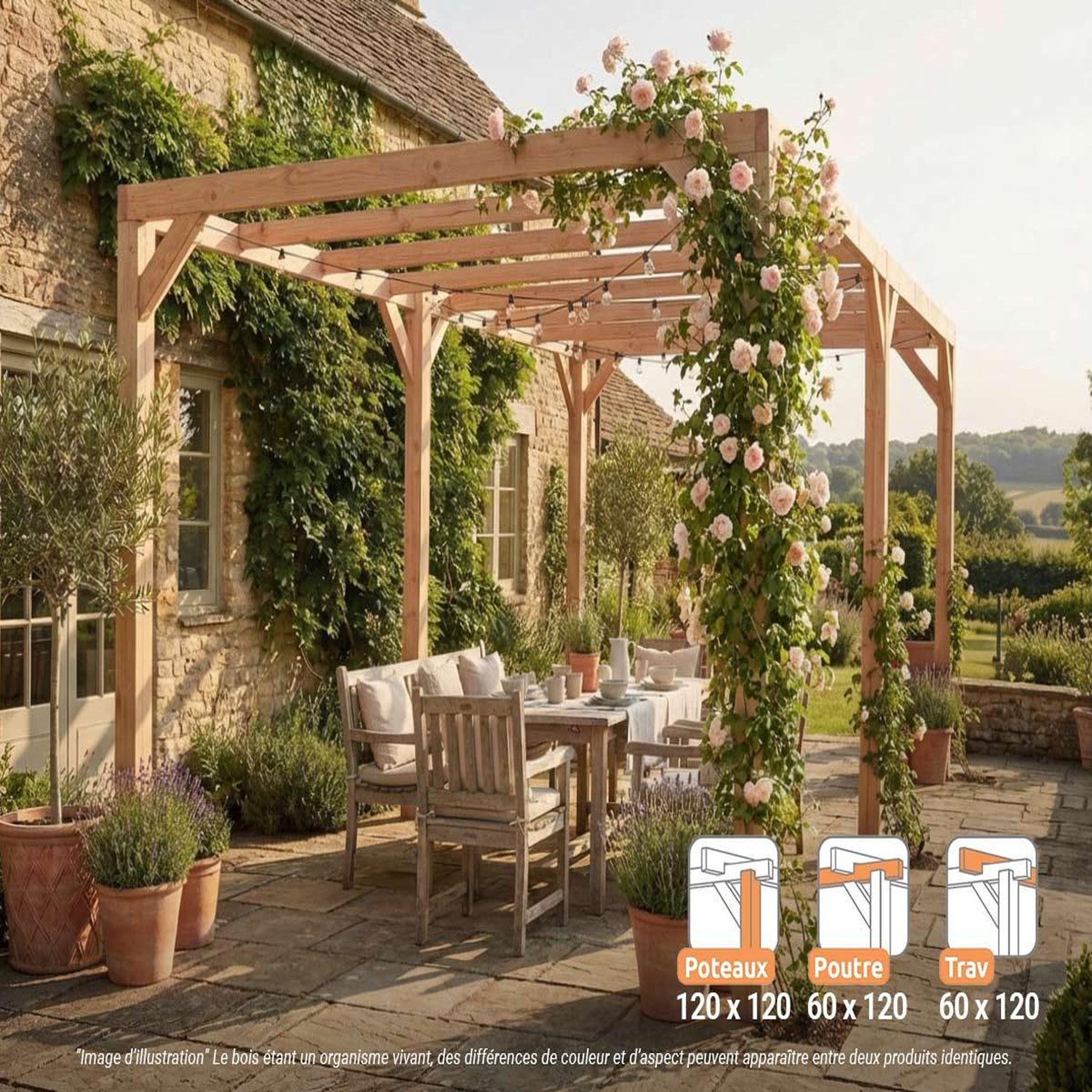 Voir la diapositive 2 : JARDIDECO Pergola en bois lamellé-collé toulon 600 x 300 cm - maderland