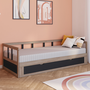 Voir la diapositive 2 : ID MARKET Lit banquette 90 x 190 cm ZOYA convertible 180 x 190 cm hêtre et noir avec 1 tiroir de rangement
