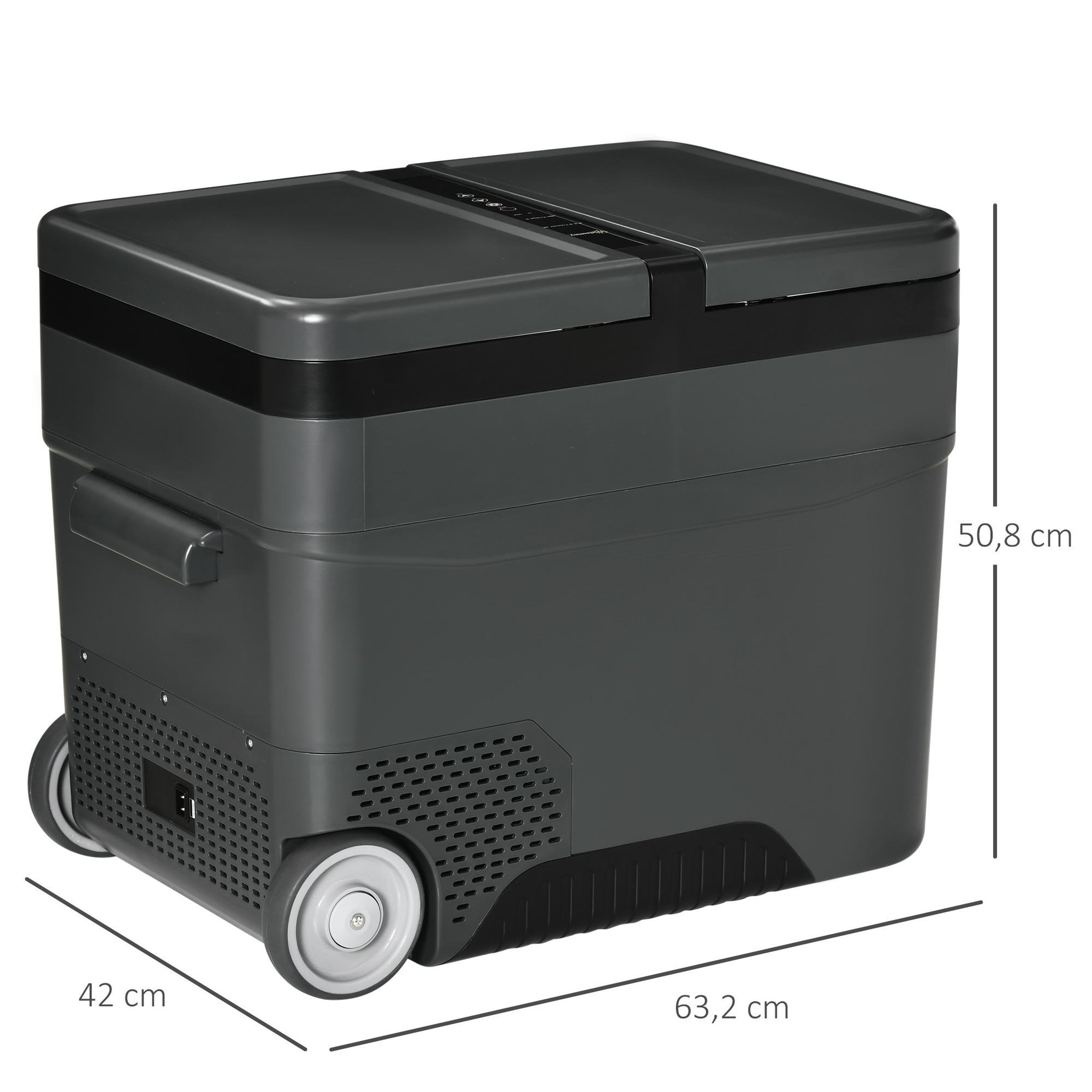 Voir la diapositive 3 : OUTSUNNY Outsunny Glacière-congélateur portable à compression 2 compartiments -22°C - 10°C 45L prise alume-cigare + adaptateur inclus gris noir