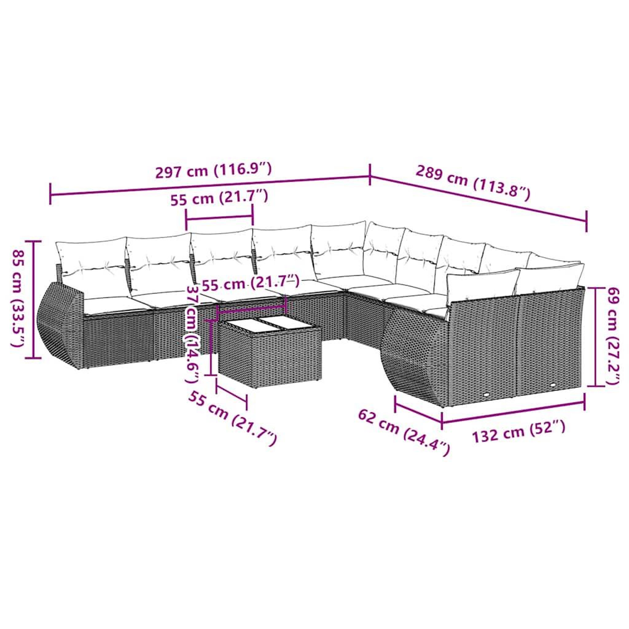 Voir la diapositive 3 : VIDAXL Salon de jardin 11 pcs avec coussins gris clair resine tressee