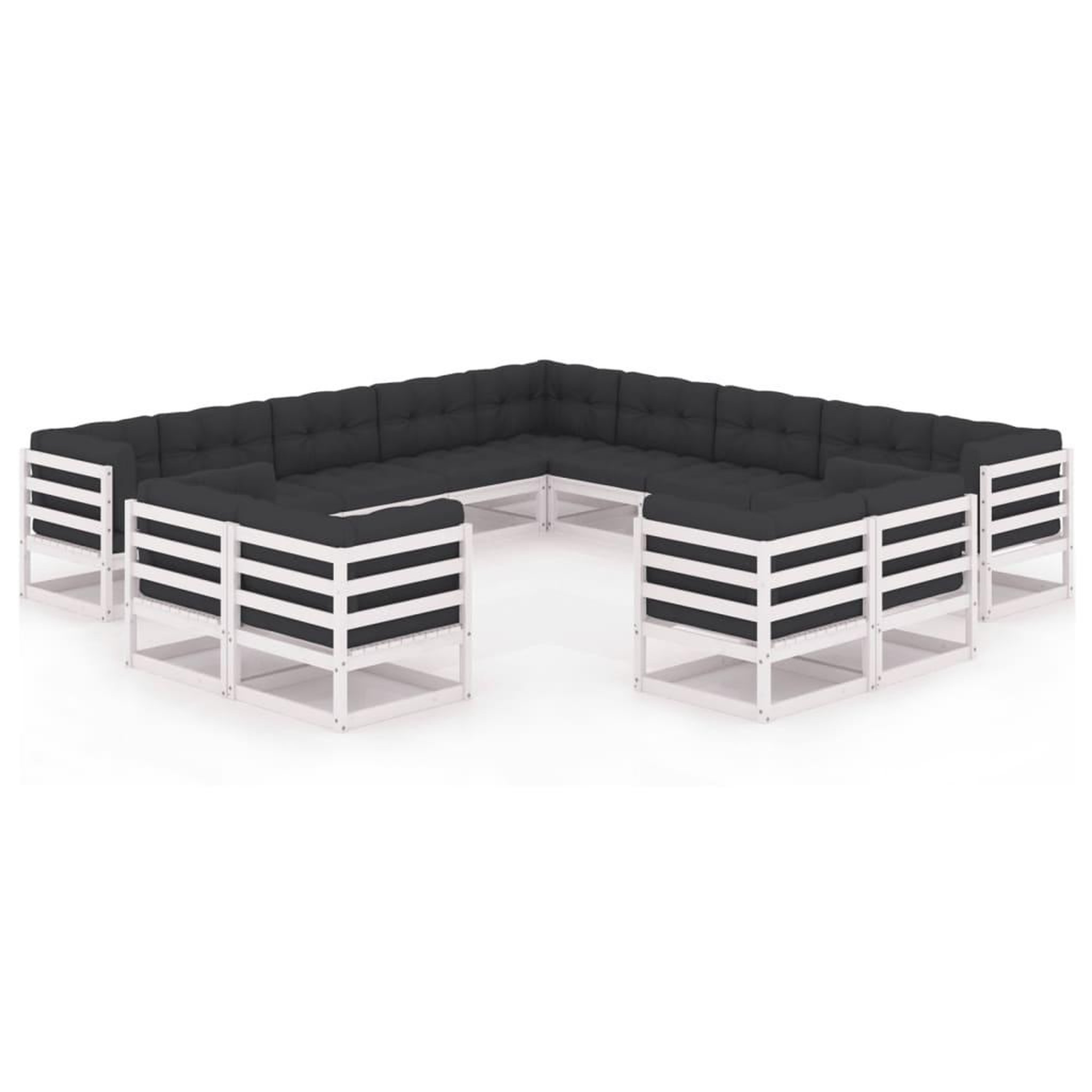 Voir la diapositive 2 : VIDAXL Salon de jardin 13 pcs avec coussins Blanc Bois de pin massif