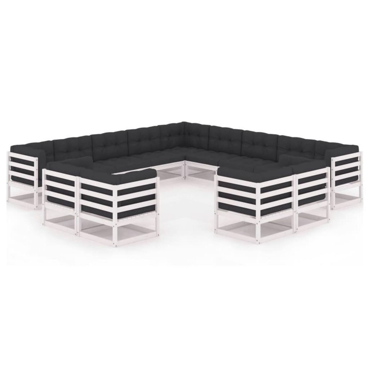 VIDAXL Salon de jardin 13 pcs avec coussins Blanc Bois de pin massif