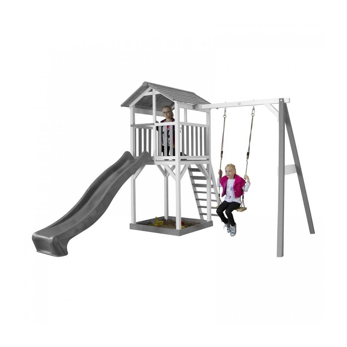 Axi House AXI Structure de jeu Beach Tower Blanc Gris avec 1 balancoire et toboggan Gris