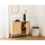 Voir la diapositive 2 : BEST MOBILIER Nagato - buffet bas - cannage et effet bois - 2 portes - 100 cm