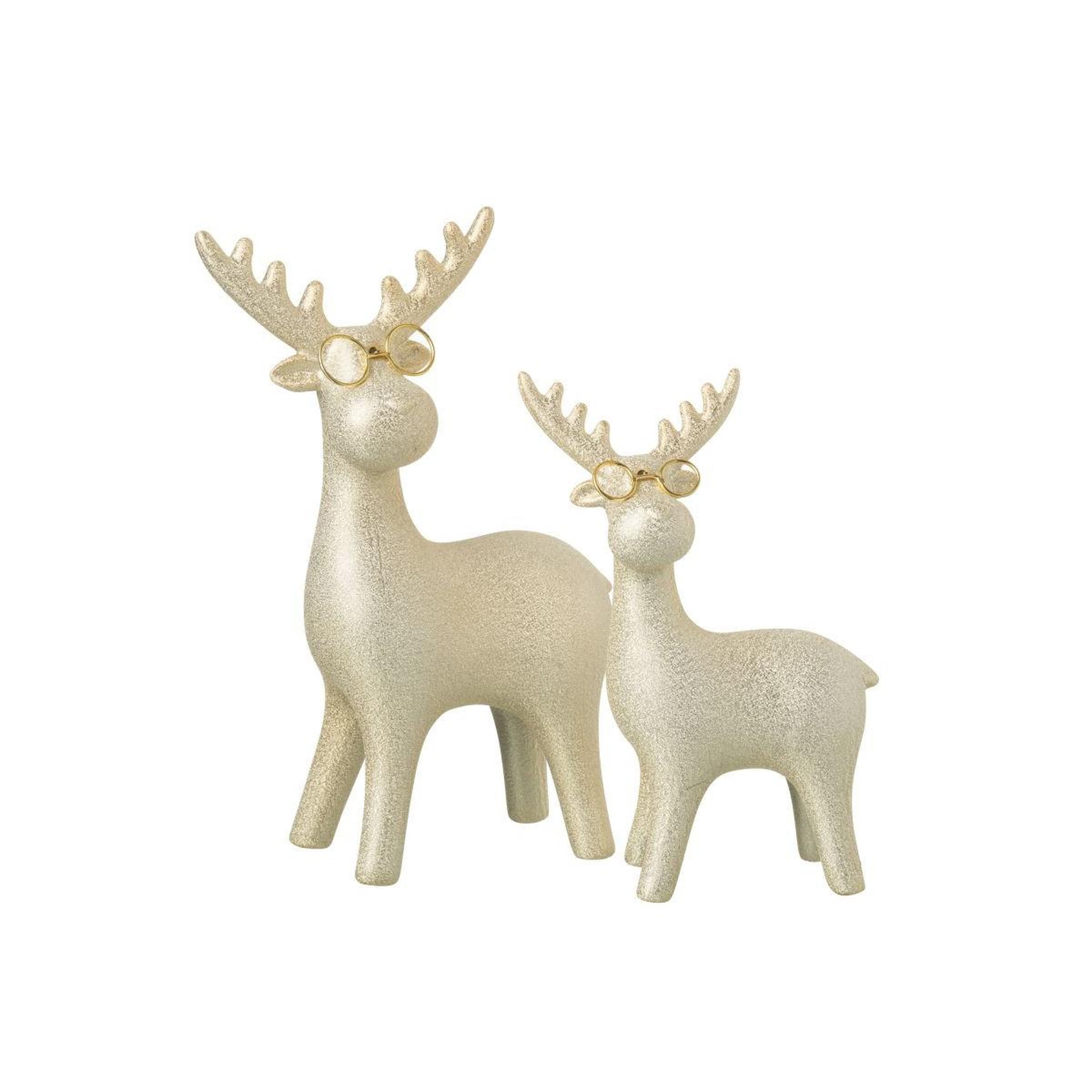 Voir la diapositive 2 : J-LINE Statuette renne pailleté  lunettes  25cm doré