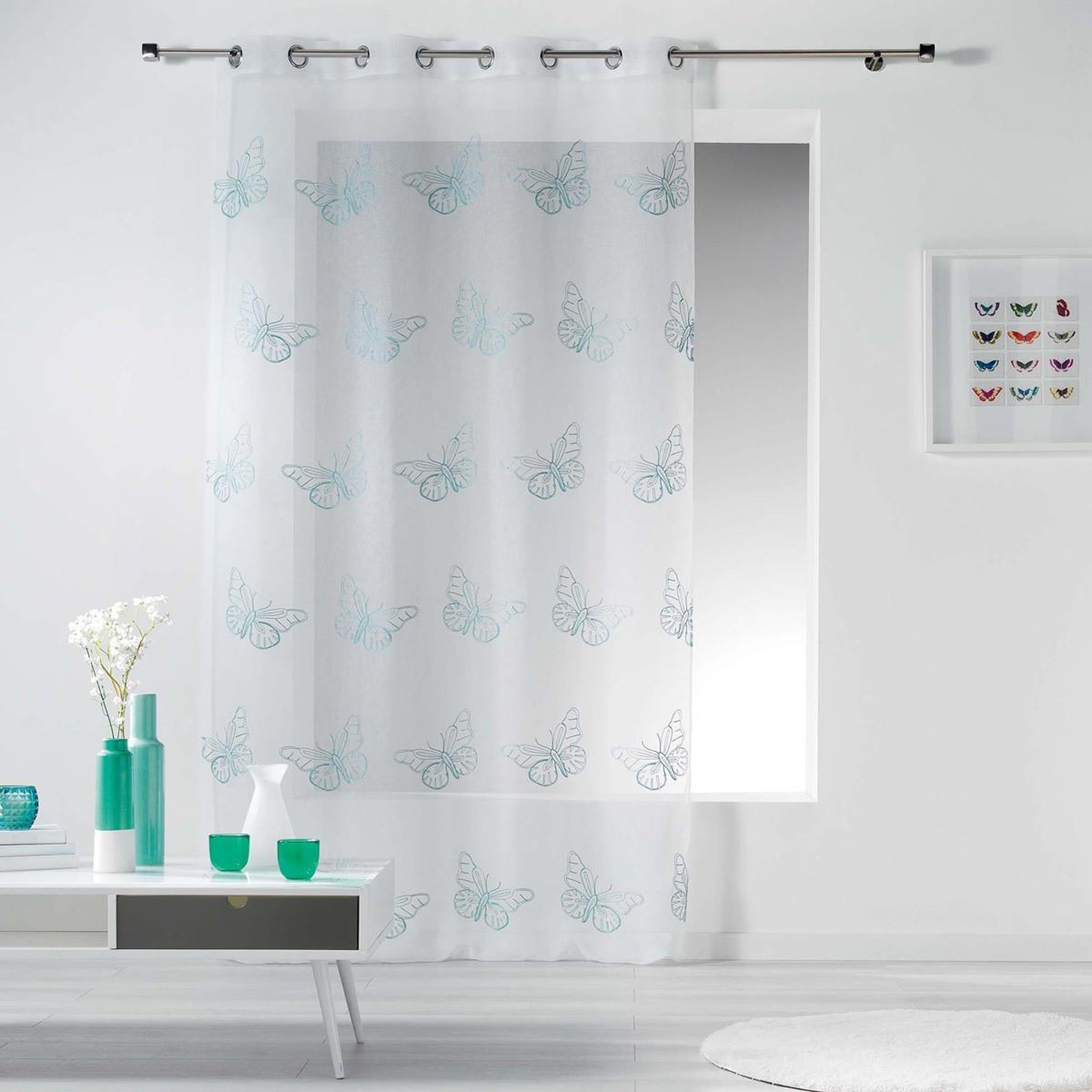 Voir la diapositive 1 : Douceur d'Intérieur Rideau voilage  papillona  140x240cm bleu