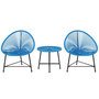 Voir la diapositive 1 : OUTSUNNY Salon de jardin 3 pcs 2 places design Acapulco plateau verre trempé acier noir résine filaire bleu