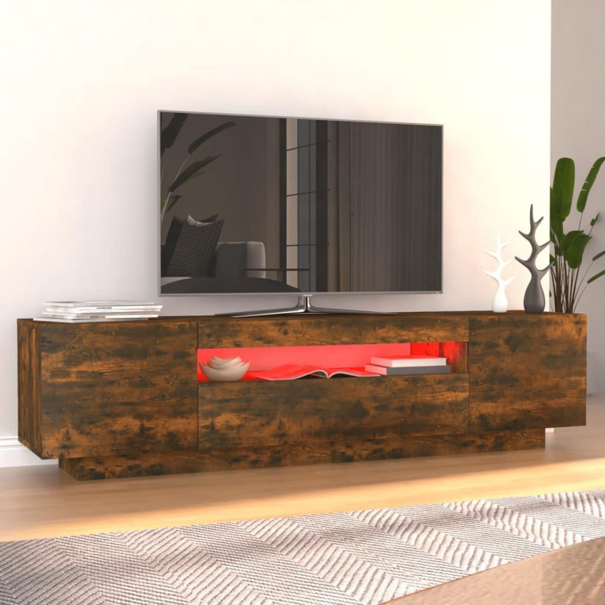 VIDAXL Meuble TV avec lumieres LED Chene fume 160x35x40 cm