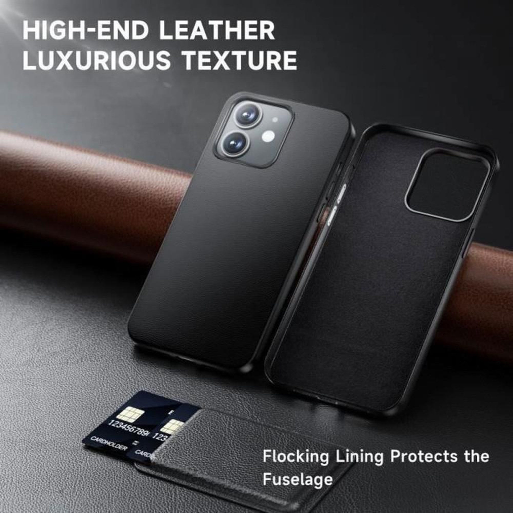 Voir la diapositive 3 : Coque de téléphone iPhone 12 cuir TPU noire compatible MagSafe protection anti-rayures avec cadre caméra