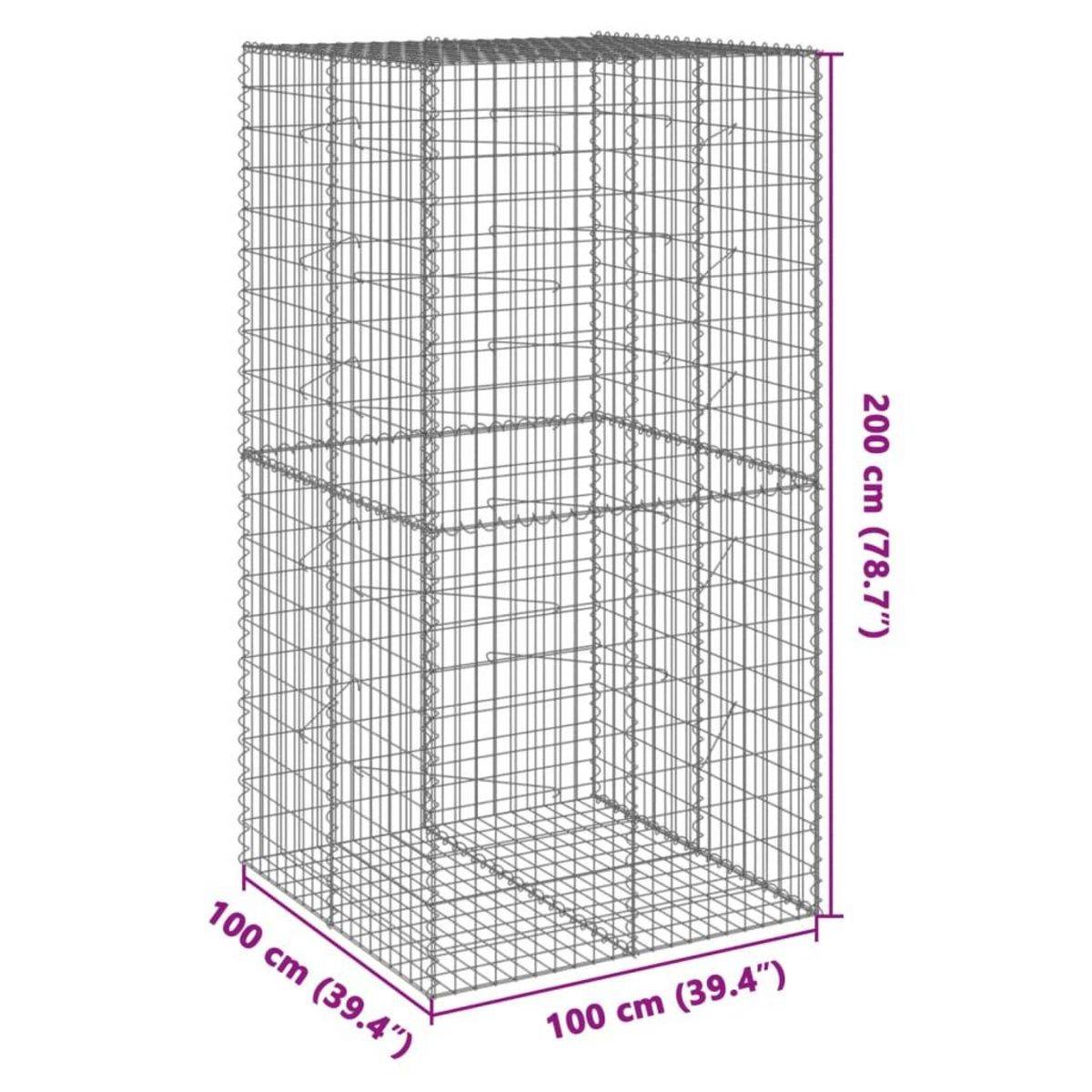 VIDAXL Panier gabion avec couvercle 100x100x200 cm fer galvanise