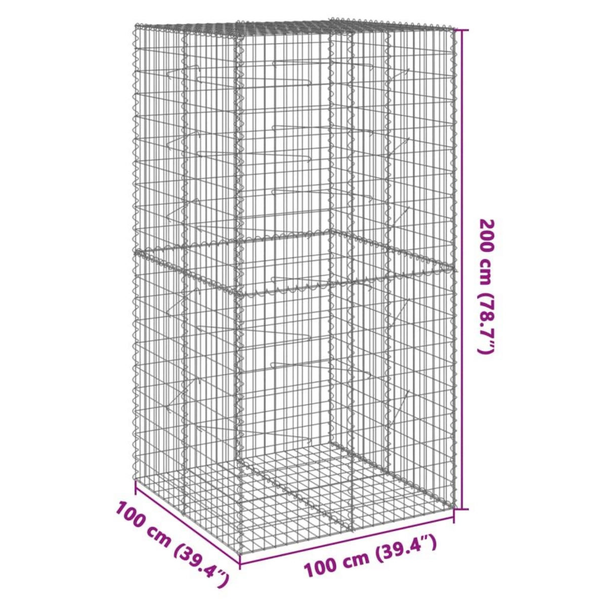 VIDAXL Panier gabion avec couvercle 100x100x200 cm fer galvanise