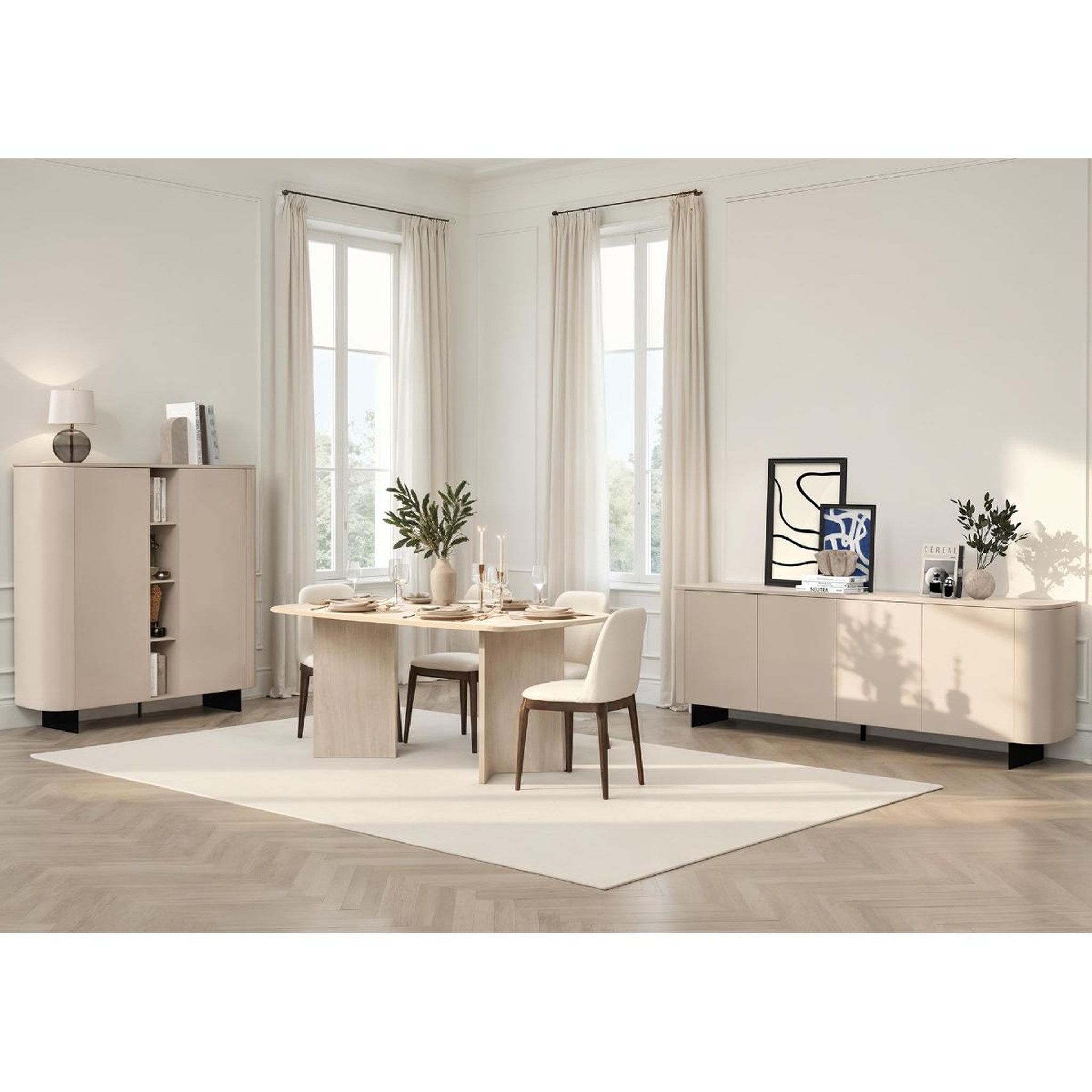 Voir la diapositive 5 : JLC KREATION Buffet bas beige cachemire 4 portes 230cm isabela