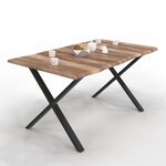 ID MARKET Table à manger rectangle DAKOTA 6 personnes pieds forme en X design industriel 160 cm