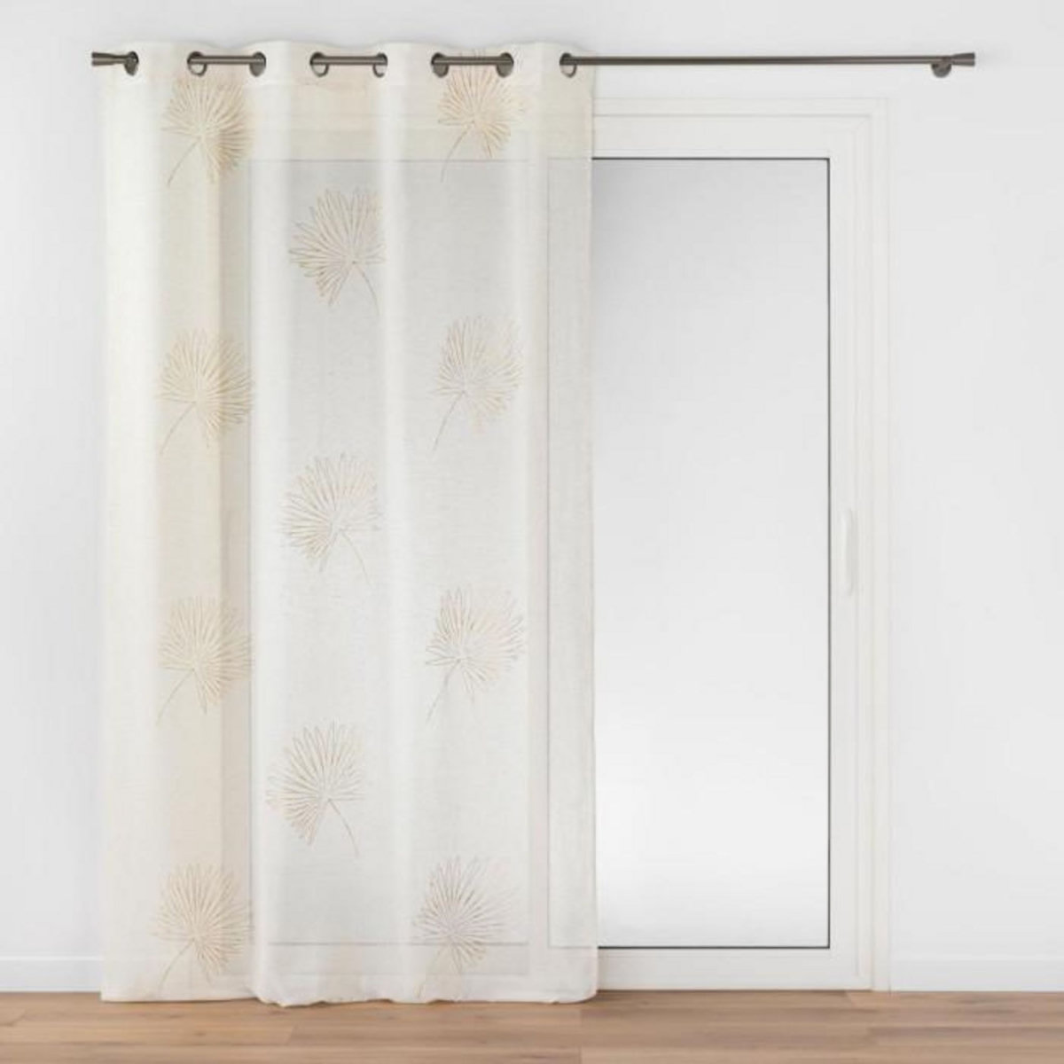 Paris Prix Rideau Voilage à Œillets Imprimé  Lotus  140x240cm Beige