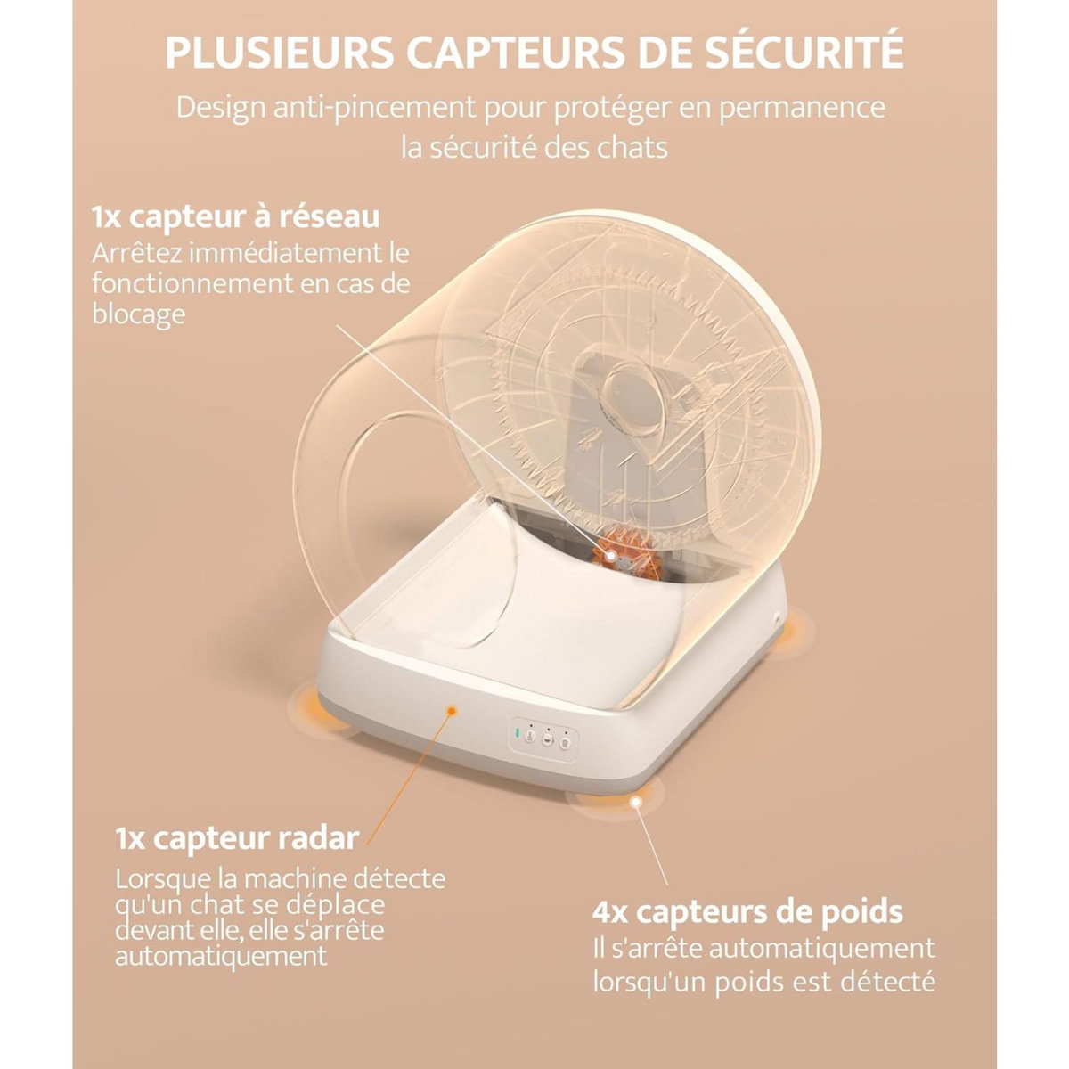 Litière Automatique pour Chat – Bac à Litière Autonettoyant Électrique avec 10 Capteurs de Sécurité, Contrôle via Application, Entrée Basse et Système de Désodorisation