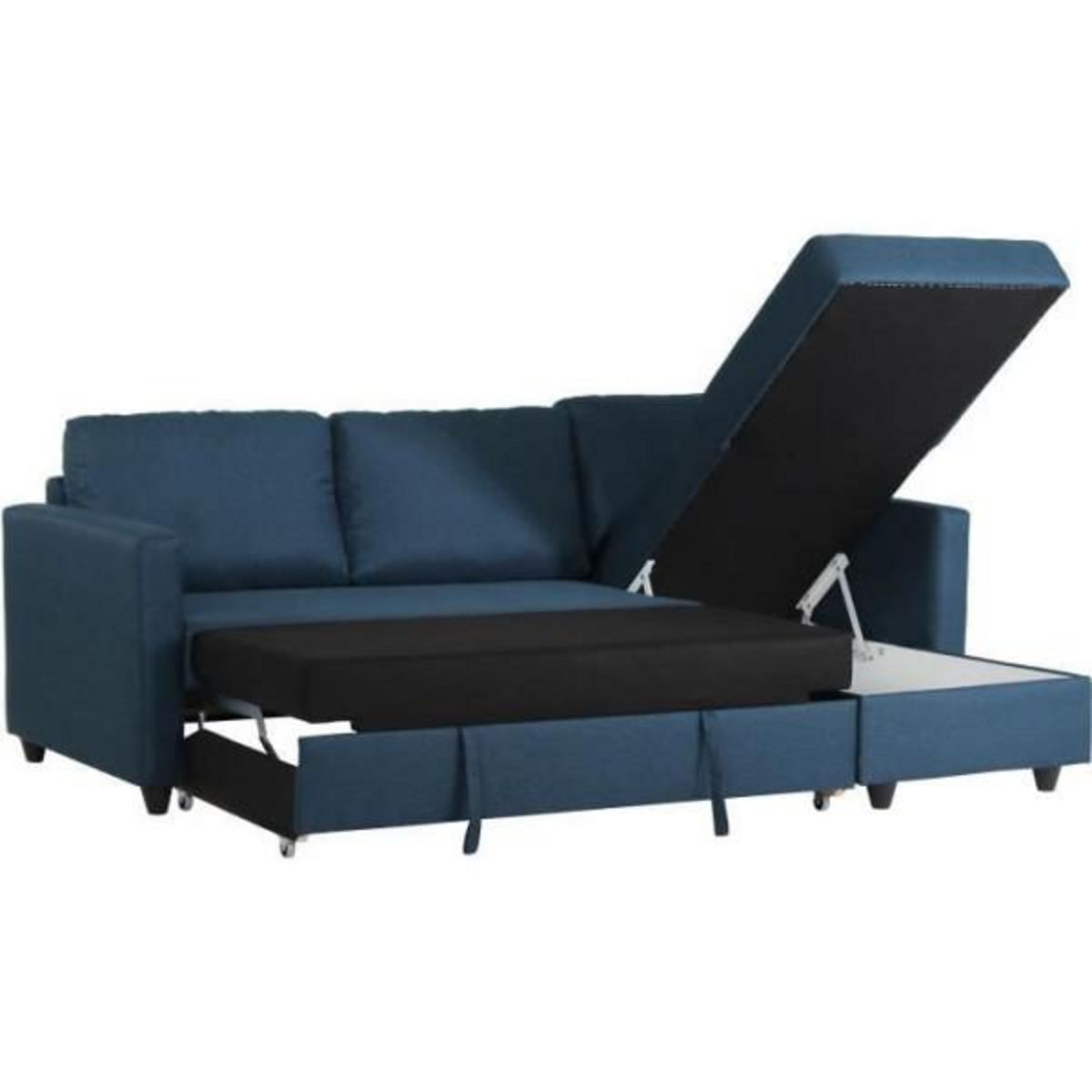 MARKET24 Canapé d'angle convertible réversible 3 places CATS - Tissu bleu - L 222 x P 150 x H 86 cm