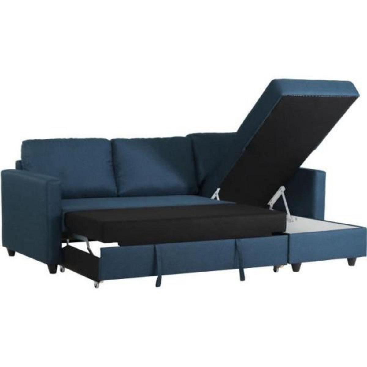 MARKET24 Canapé d'angle convertible réversible 3 places CATS - Tissu bleu - L 222 x P 150 x H 86 cm