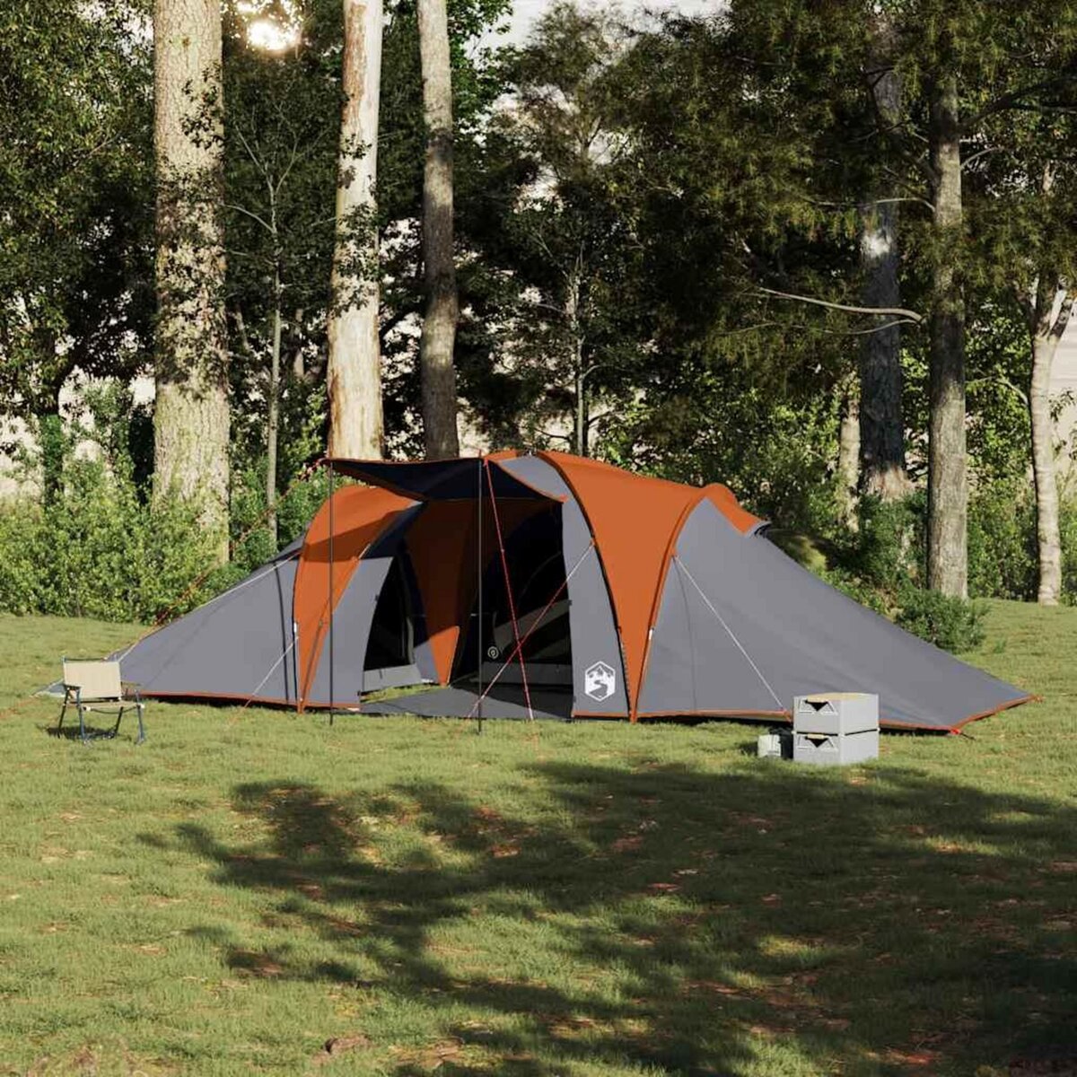 VIDAXL Tente familiale a dome 6 personnes gris et orange impermeable