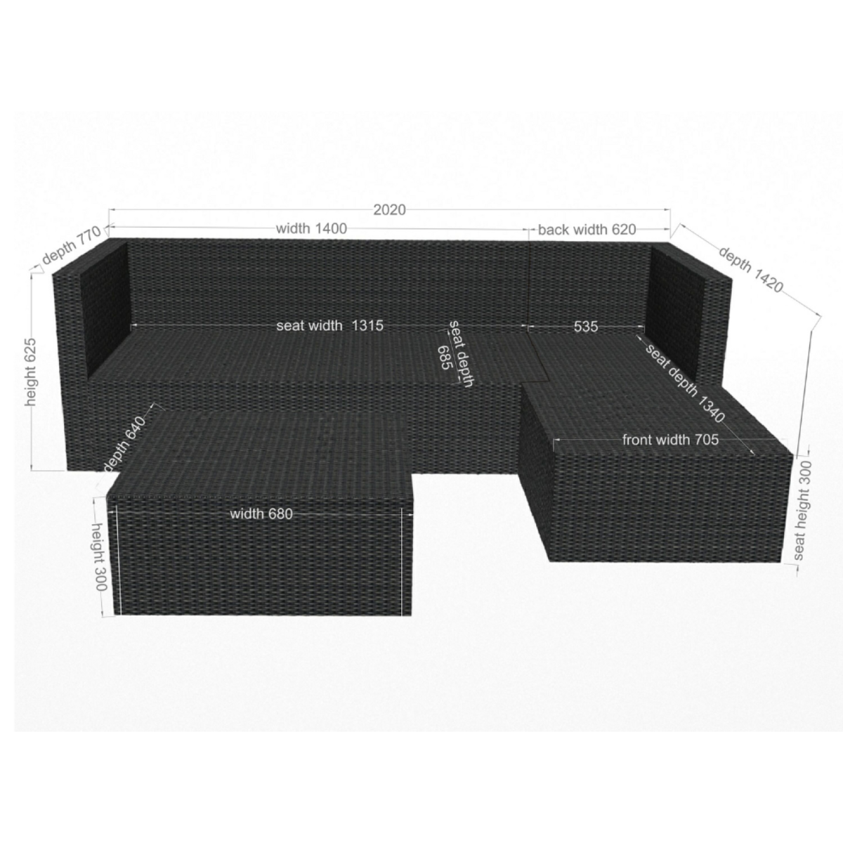 CONCEPT USINE Salon de jardin en résine tressée 4 places gris-beige LECCI